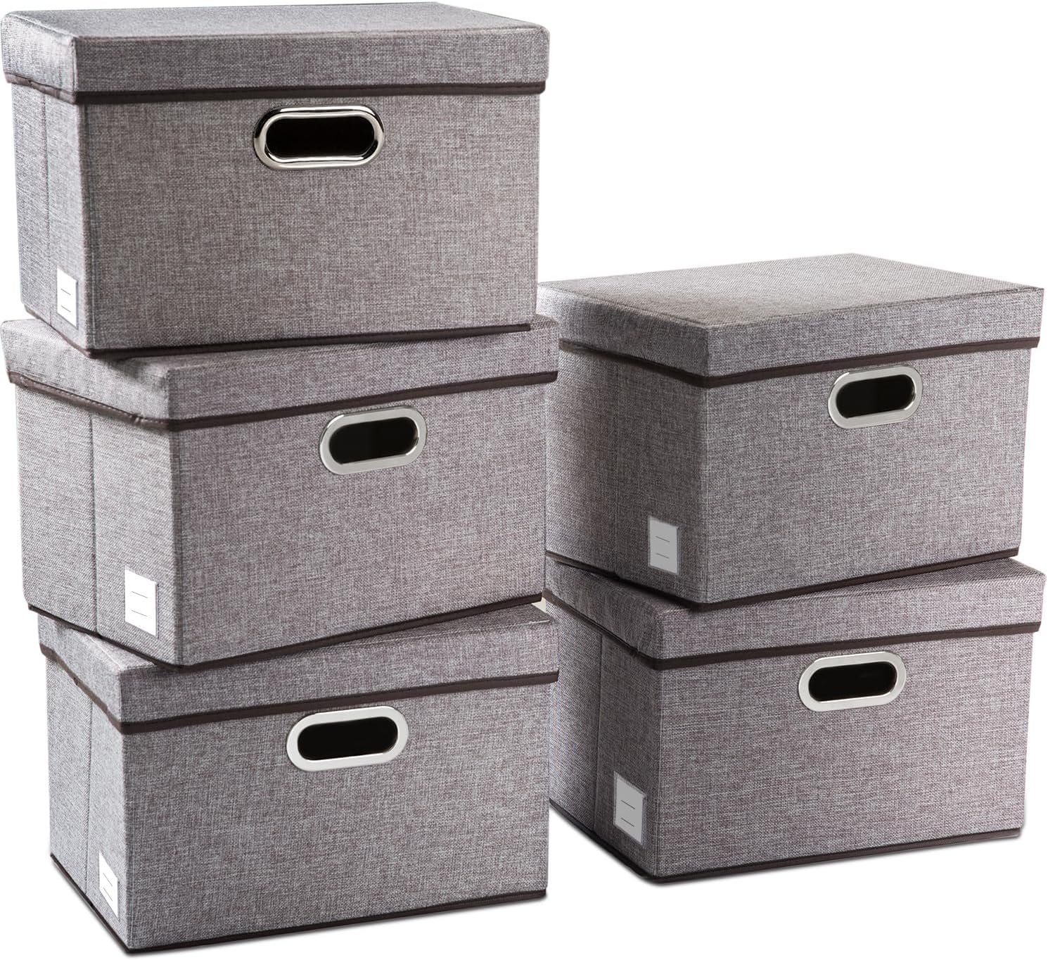 PRANDOM Large Collapsible Storage Bins with Lids 3-Pack Linen/Cotton Blend Foldable Storage Boxes Organizer Containers Baskets Cube with Cover for