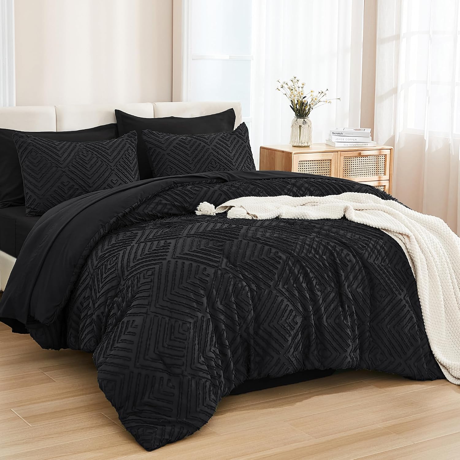 Andency King Size Comforter Set Burnt Orange - 7 Pieces Bed in a Bag King Boho Terracotta Bedding Comforter Sets, Rust Tufted Bed Set with Comforter