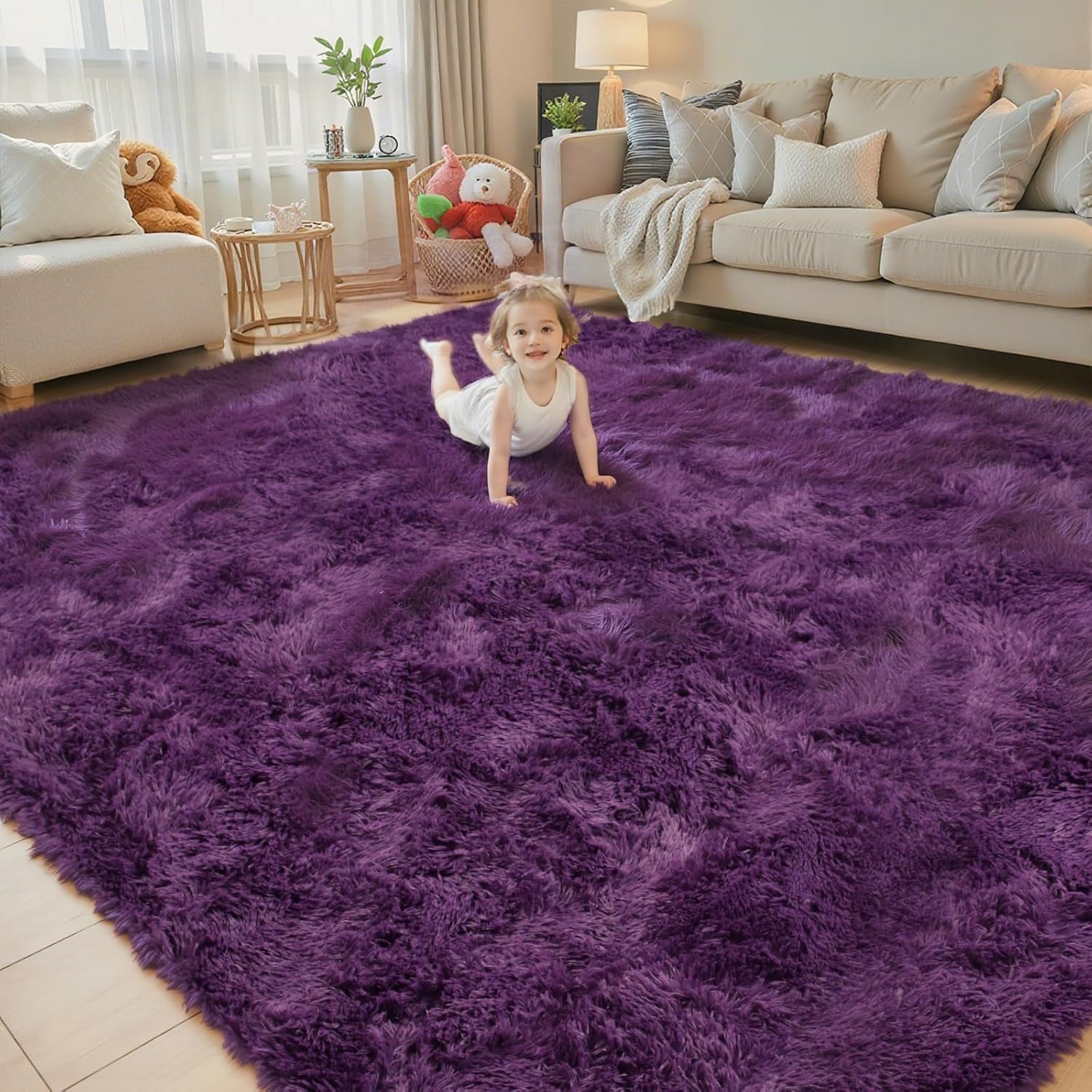junhejiamei Area Rugs 9x12 Living Room, Large Area Rug Shaggy Carpet Soft Plush Furry Bedside Rug