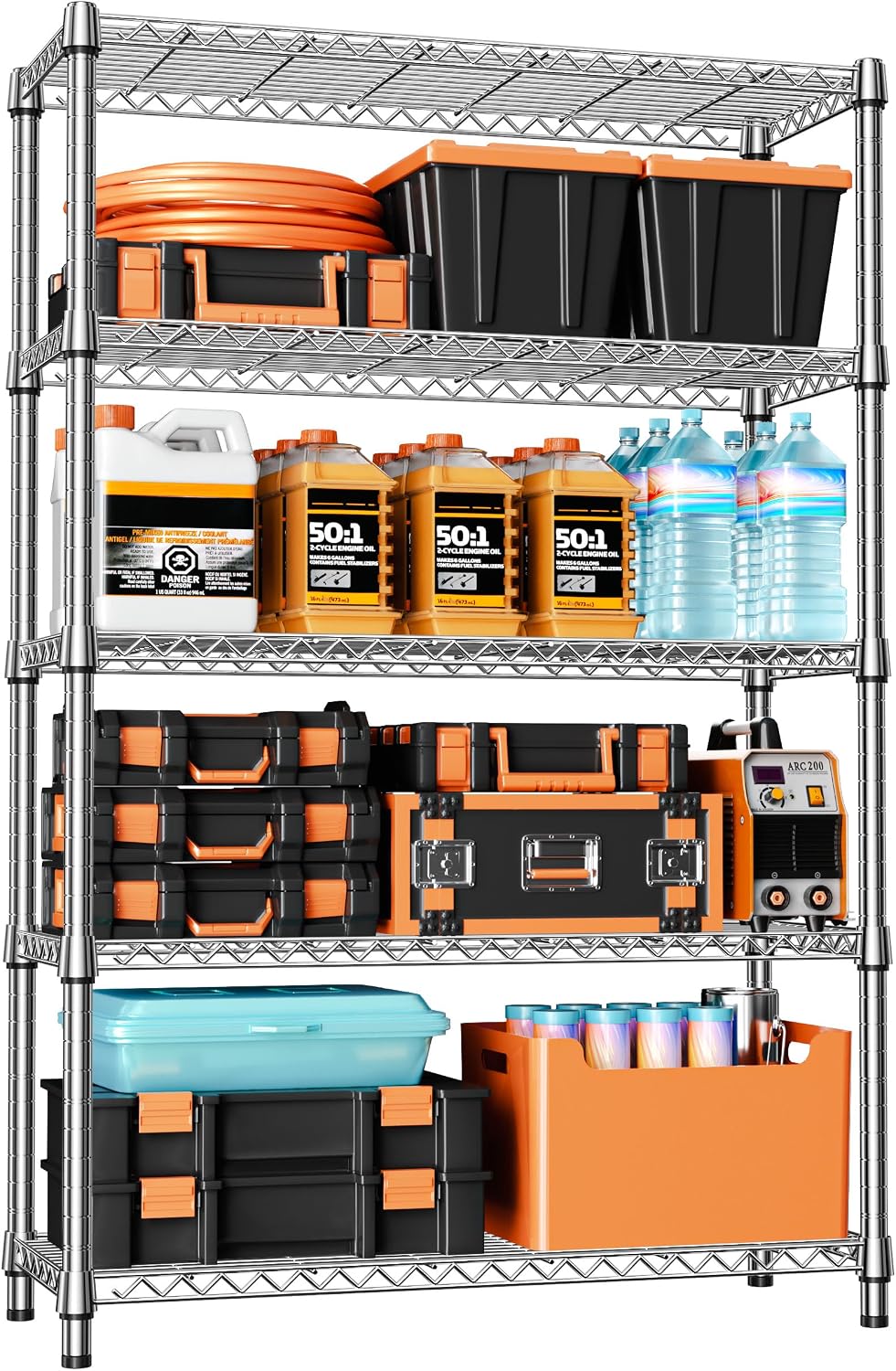 Garage Shelving Wide Storage Shelves 4 Tier Metal Shelves 3200 LBS Heavy Duty Adjustable Utility Shelf Rack Black 23.6" D x 53.1" W x 73.6" H