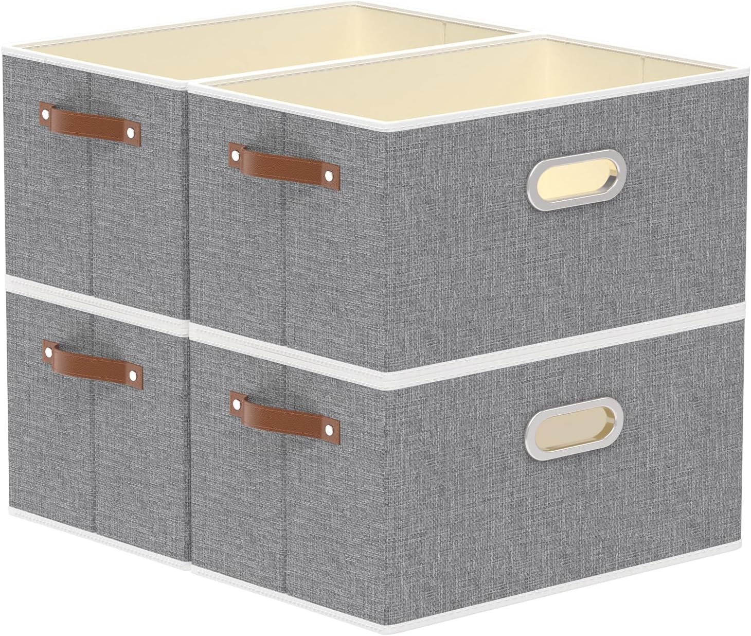 Yawinhe Foldable Storage Baskets for Shelves, 16.9x11.8x10.2in, Beige, 6-Pack, Collapsible Storage Bins for Towels