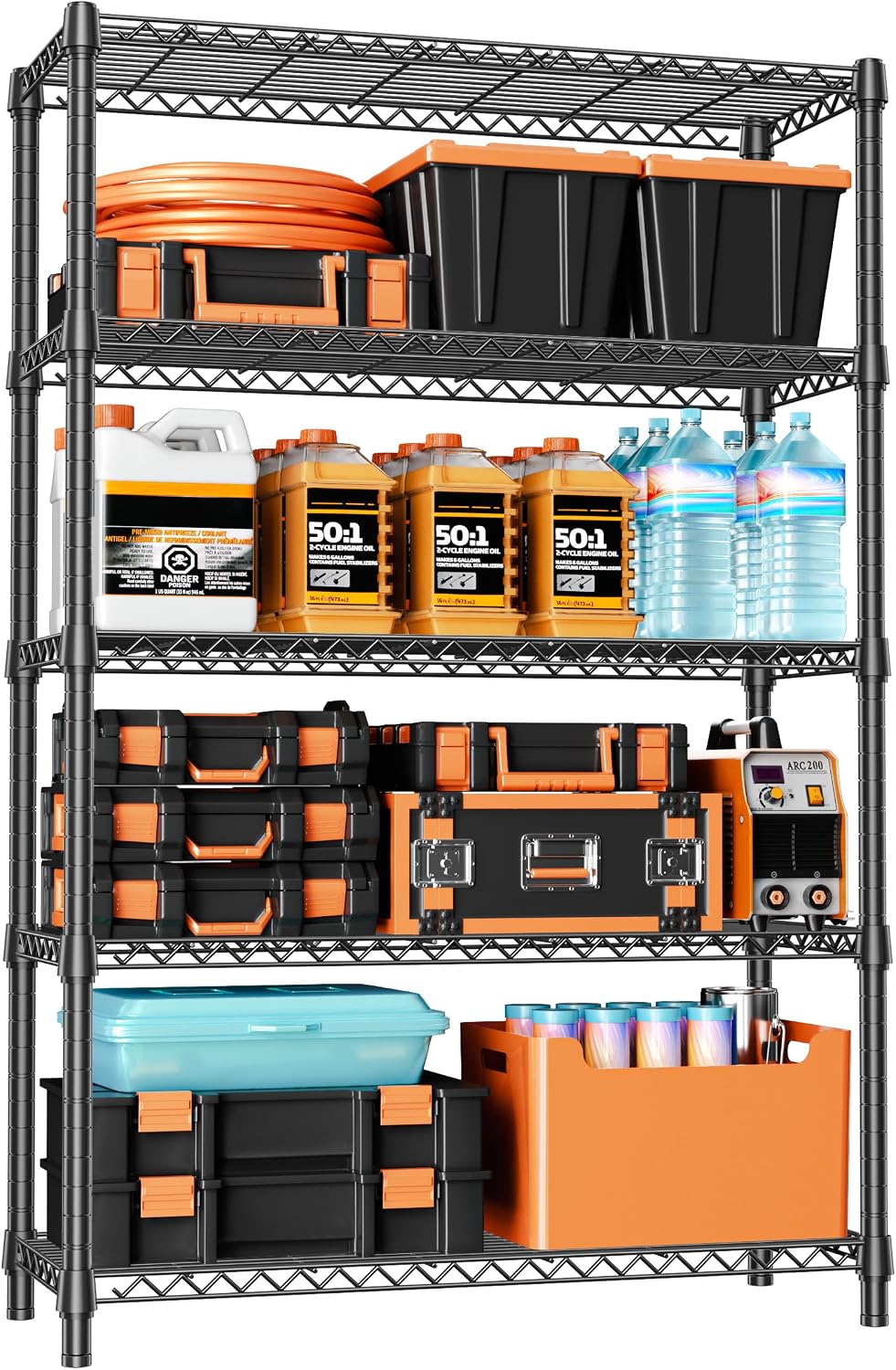 Garage Shelving Wide Storage Shelves 4 Tier Metal Shelves 3200 LBS Heavy Duty Adjustable Utility Shelf Rack Black 23.6" D x 53.1" W x 73.6" H