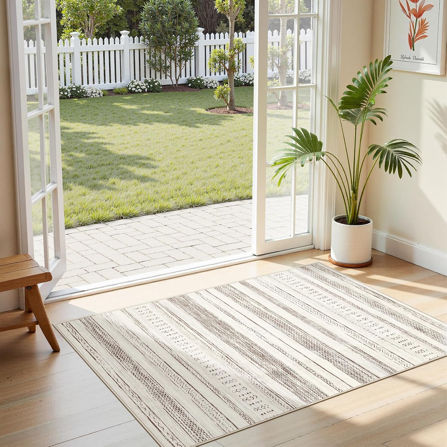 Tortania Area Rug Living Room Rugs - 10x12 Washable Large Soft Neutral Boho Moroccan Bohemian Farmhouse Rug Indoor Floor Carpet for Bedroom Under