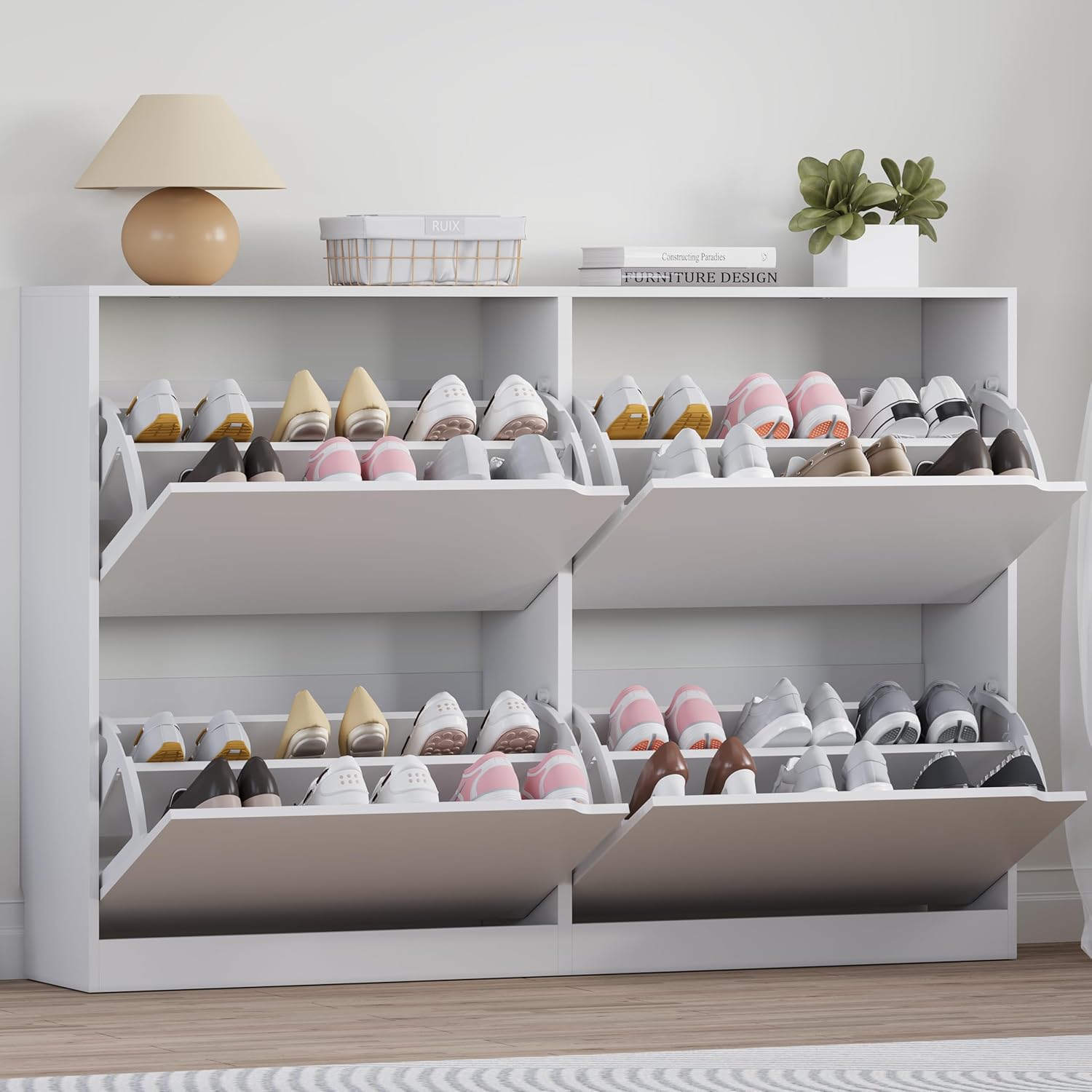 BORNOON Shoe Cabinet with 3 Flip Drawers, Hidden Wood Shoe Cabinet, Freestanding Shoe Storage Cabinet for Entryway Hallway.White. 47.2" H*31.5" W*9