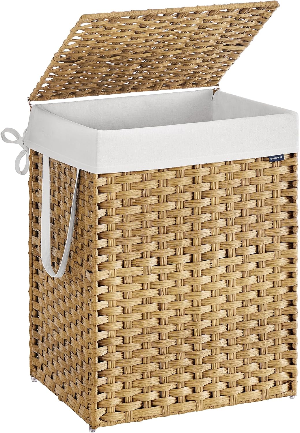 SONGMICS Laundry Hamper with Lid, 23.8 Gallon (90 L) Synthetic Rattan Clothes Laundry Basket with Lid and Handles, Foldable, Removable Liner