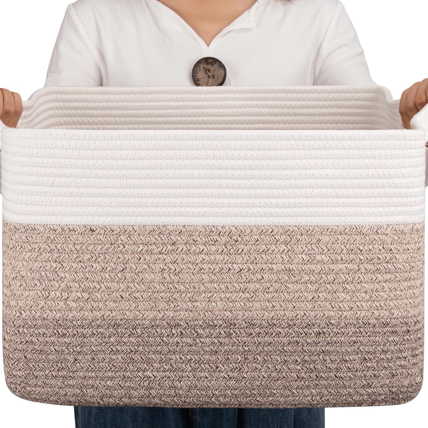 OIAHOMY Large Blanket Basket, 22"x17"x12" Laundry Baskets, Nursery Blanket Storage Living Room, Toy Storage With Handle