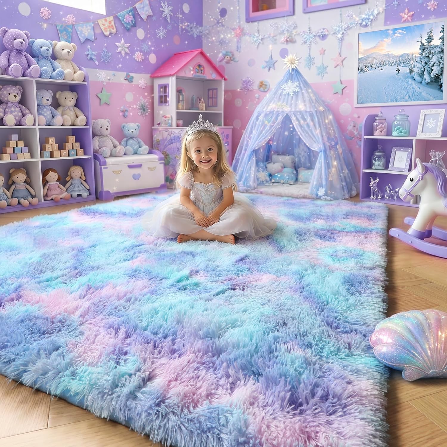 Amdrebio Grass Green Rugs for Living Room Bedroom Decor Aesthetic, 9x12 Large Fluffy Shag Area Rug for Kids Room Baby Nursery Teen Girls Boys