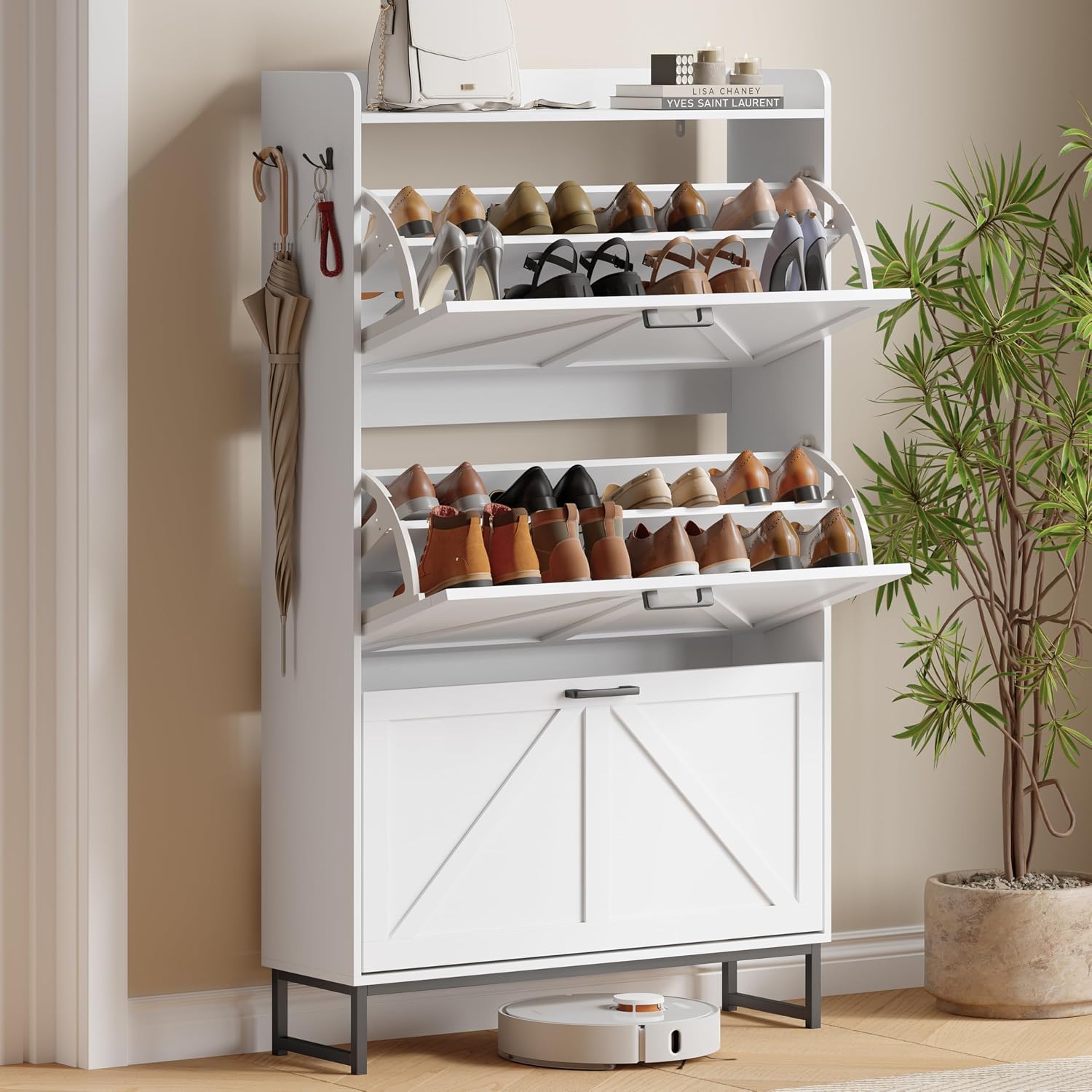 Shoe Cabinet with 2 Flip Drawers, Freestanding Hidden Shoe Storage Organizer for Entryway