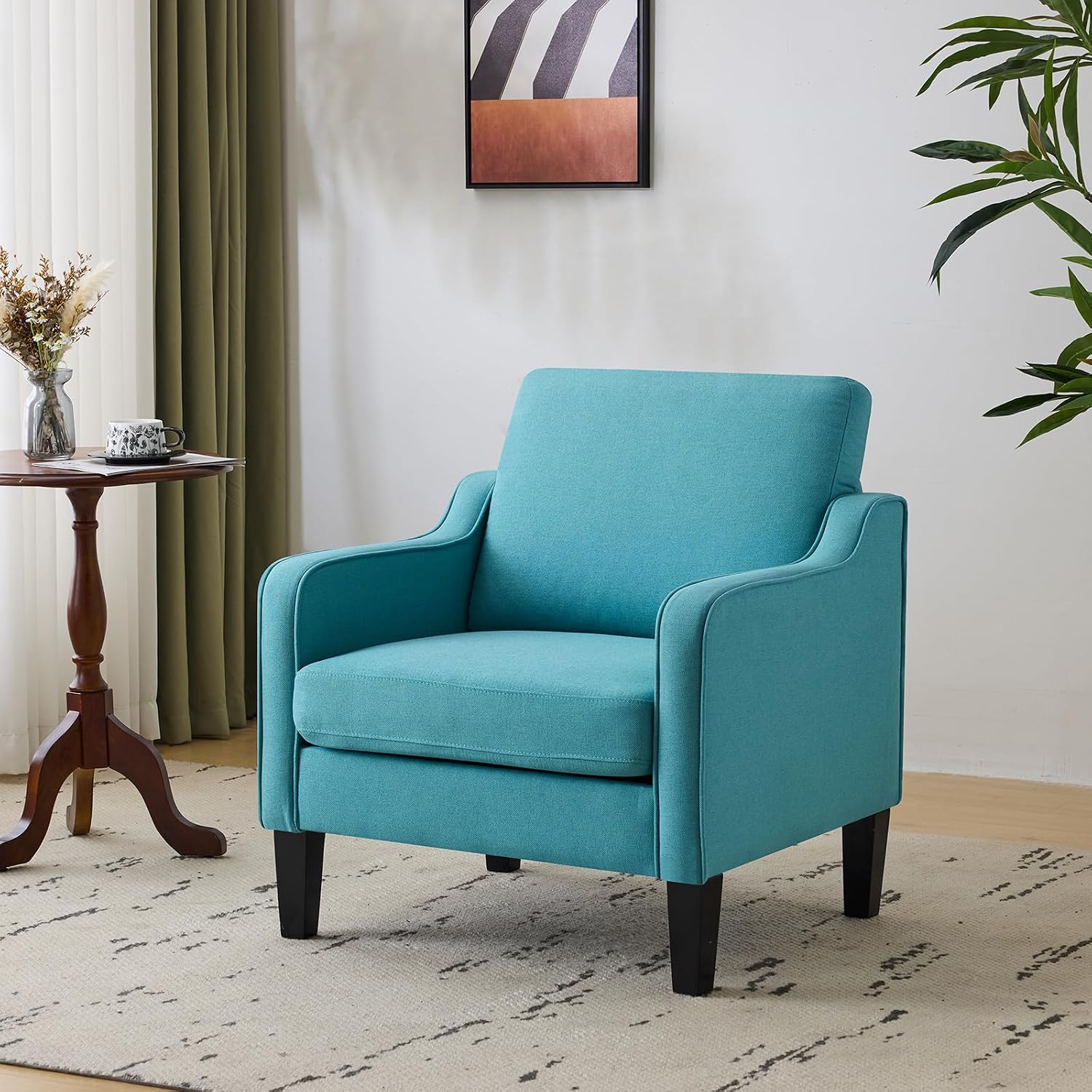 VINGLI Mid Century Modern Accent Chair, Light Grey Fabric Accent Chairs for Living Room Upholstered Armchair with Scooped Arms for Bedroom, Apartment