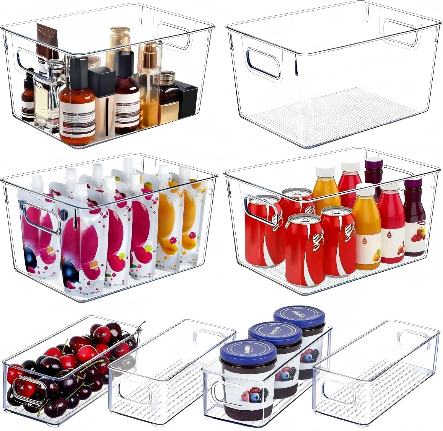 SKTEET Set of 8 Clear Plastic Storage Bins, 4 Large and 4 Small Stackable Storage Containers for Pantry Organization and Kitchen Storage Bins