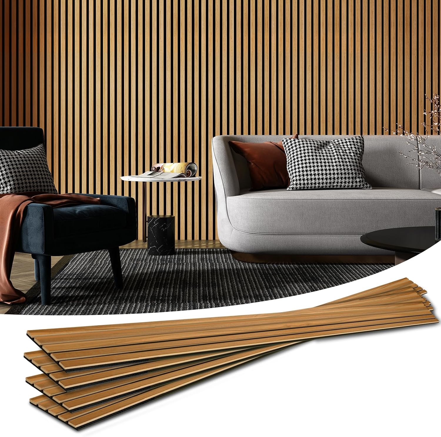 Art3d 6-Piece Wood Slat Acoustic Panels for Stylish Decor and Noise Reduction, 3D Textured Panel for Ceiling and Wall, Walnut