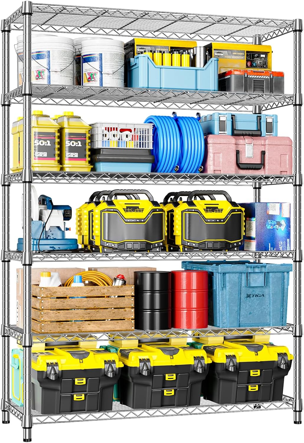 Garage Shelving Wide Storage Shelves 4 Tier Metal Shelves 3200 LBS Heavy Duty Adjustable Utility Shelf Rack Black 23.6" D x 53.1" W x 73.6" H