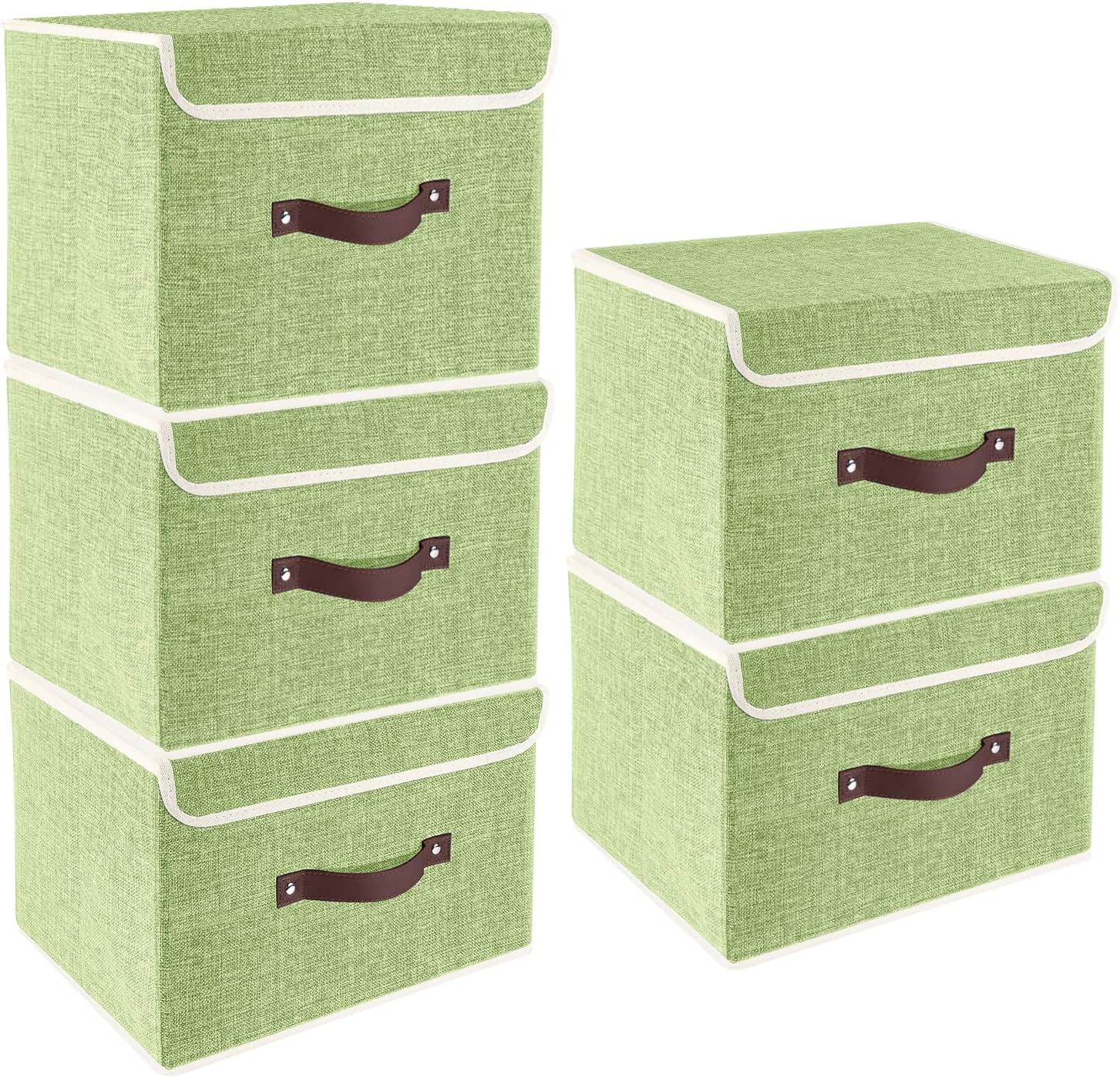 TYEERS Foldable Storage Boxes with Lids 5 Pack Fabric Storage Bins with Lids, Closet Organizers for Clothes Storage, Room Organization, Office Storage