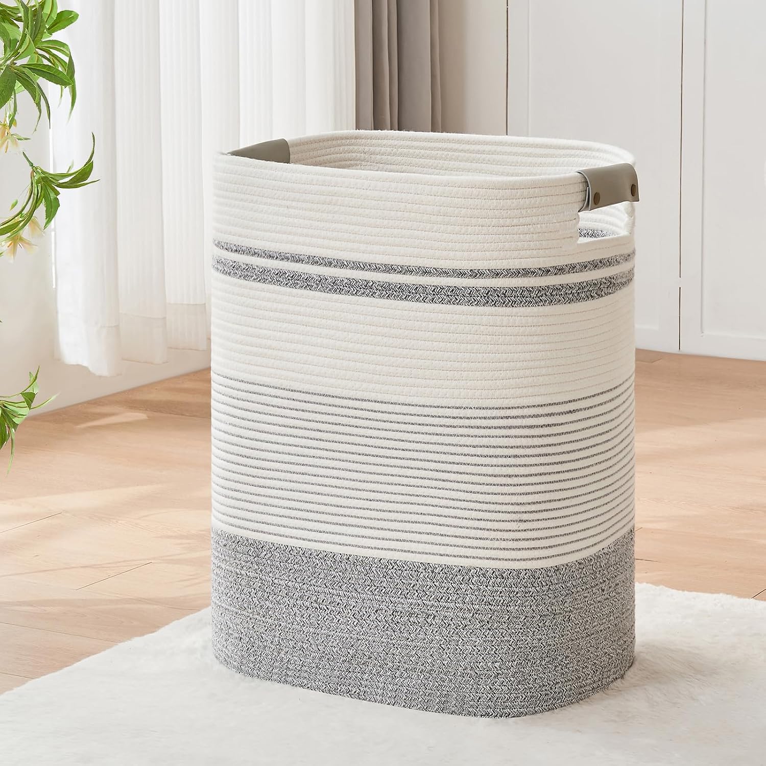 AINUOQI Large Laundry Hamper Basket, 85L Cotton Rope Woven Storage Bin for Blankets, Dirty Clothes Toys