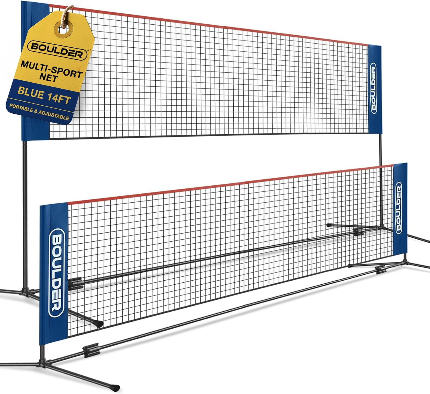 Boulder Portable Badminton Pickleball Net - Foldable/Extendable Poles for Multiple Sports Heights (UP to 5 ft) - for Tennis, Pickleball