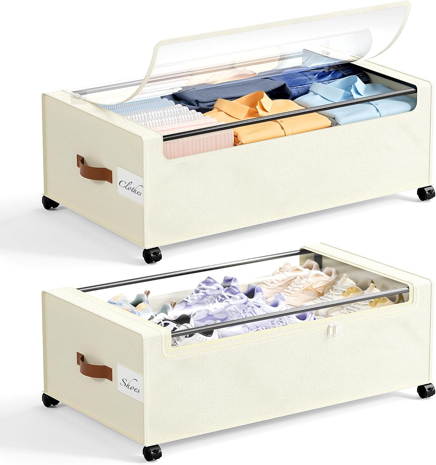 Yecaye Under Bed Storage with Wheels, 2Pack Under Bed Storage Containers, Underbed Shoe Storage Organizer, Rolling Under Bed Metal Drawers for Clothes
