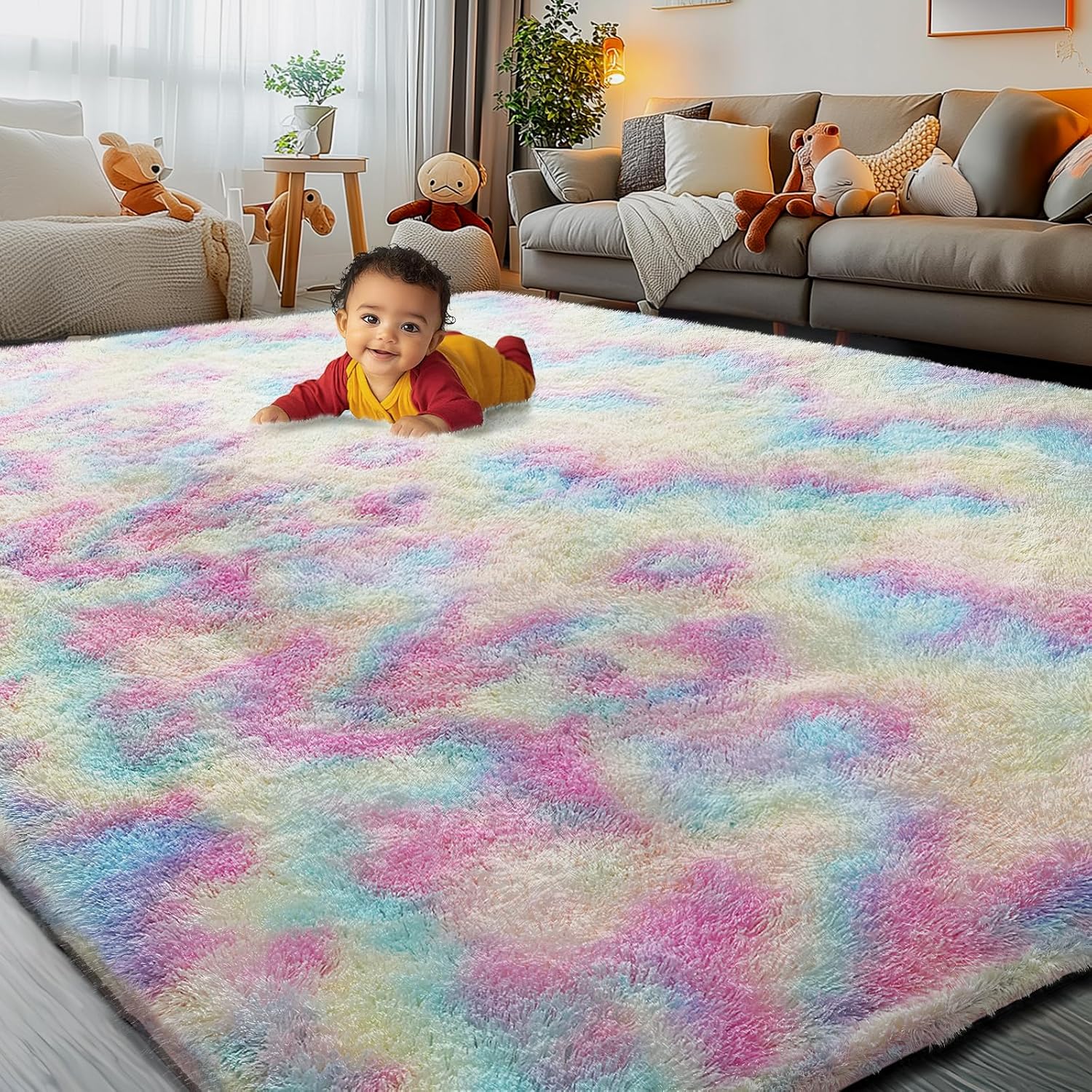 junhejiamei Area Rugs 9x12 Living Room, Large Area Rug Shaggy Carpet Soft Plush Furry Bedside Rug