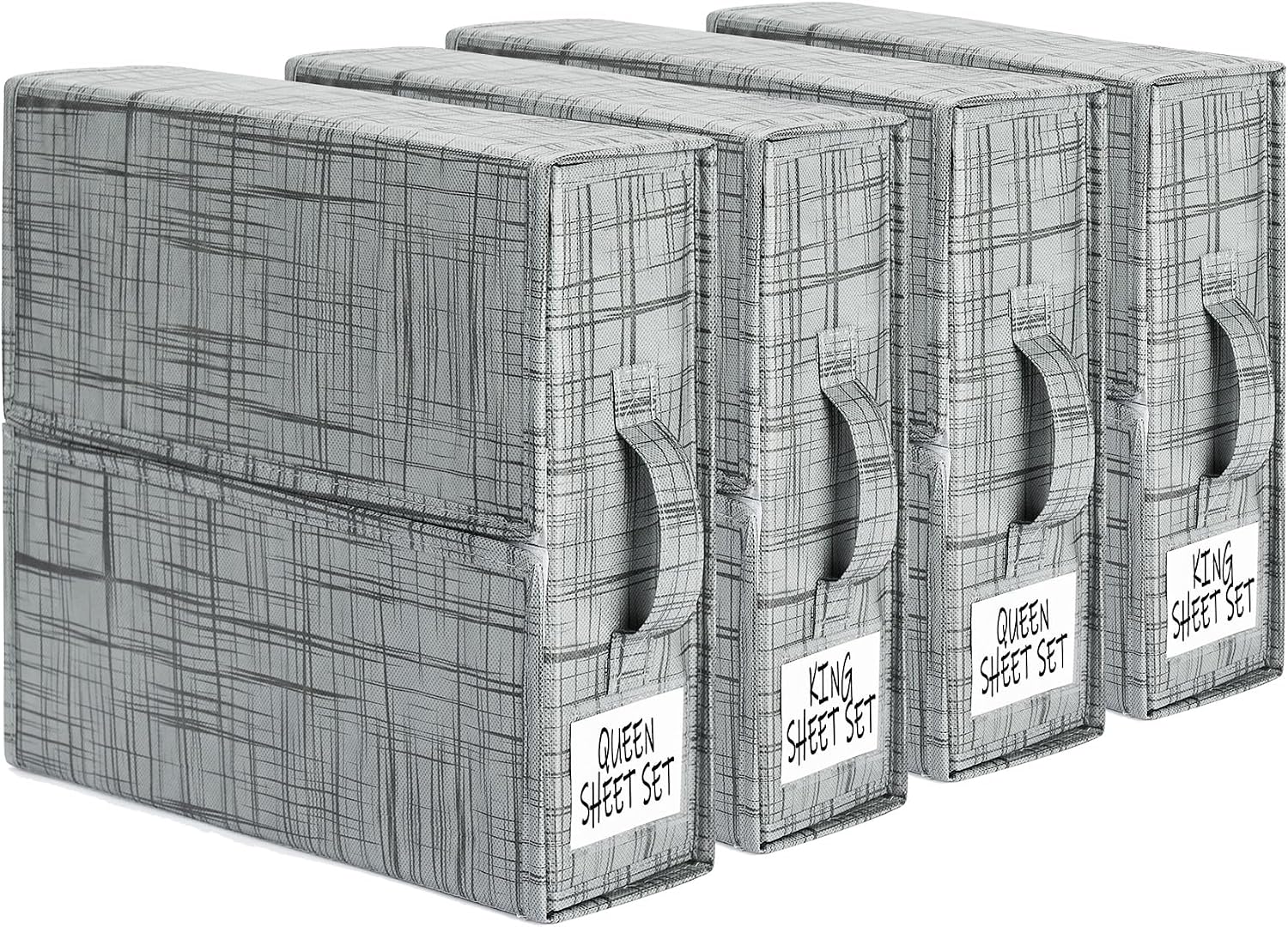 SUOCO SheetCube Bed Sheet Organizers and Storage 6 Pack, Foldable Linen Closet Organizer with Window and Label