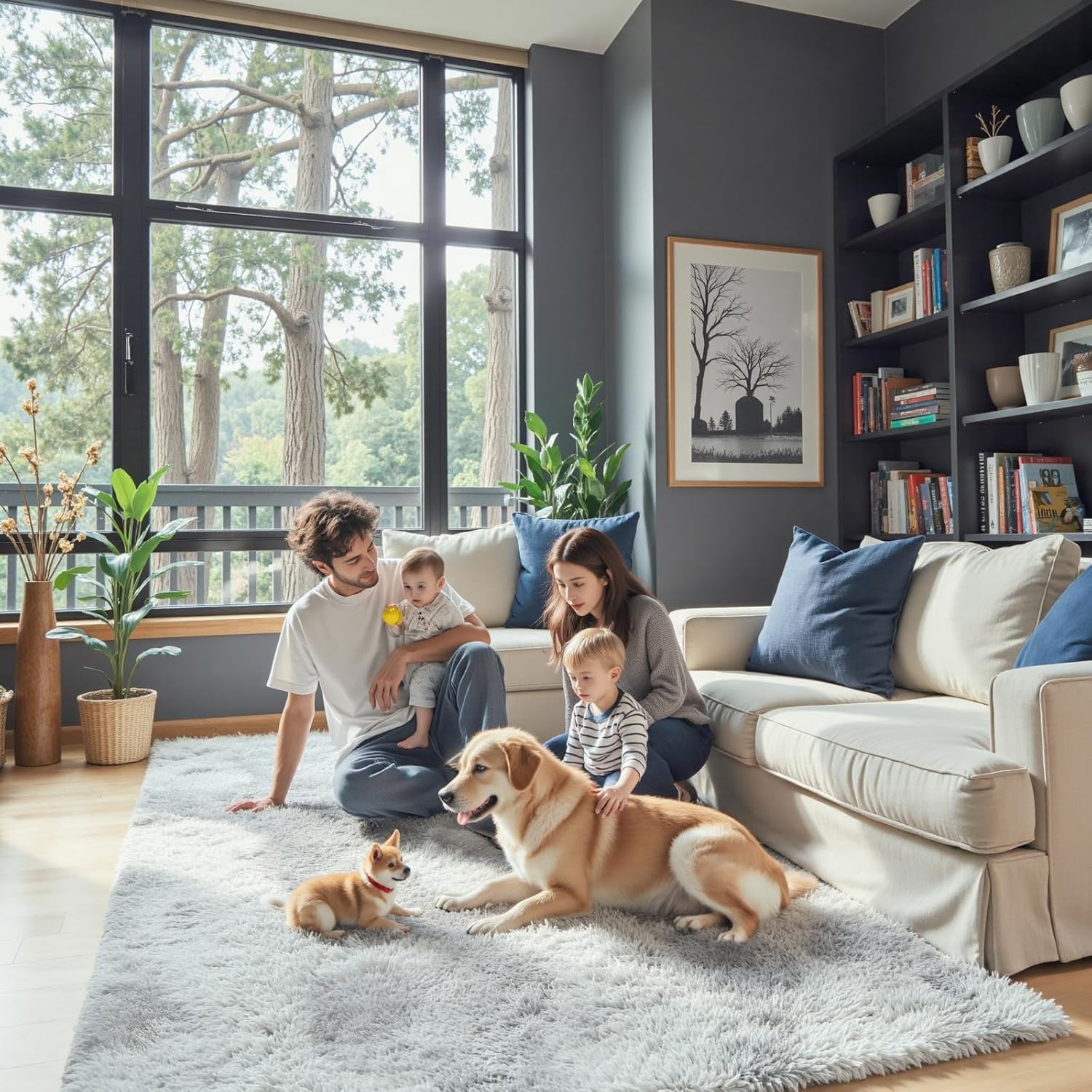 junhejiamei Area Rugs 9x12 Living Room, Large Area Rug Shaggy Carpet Soft Plush Furry Bedside Rug