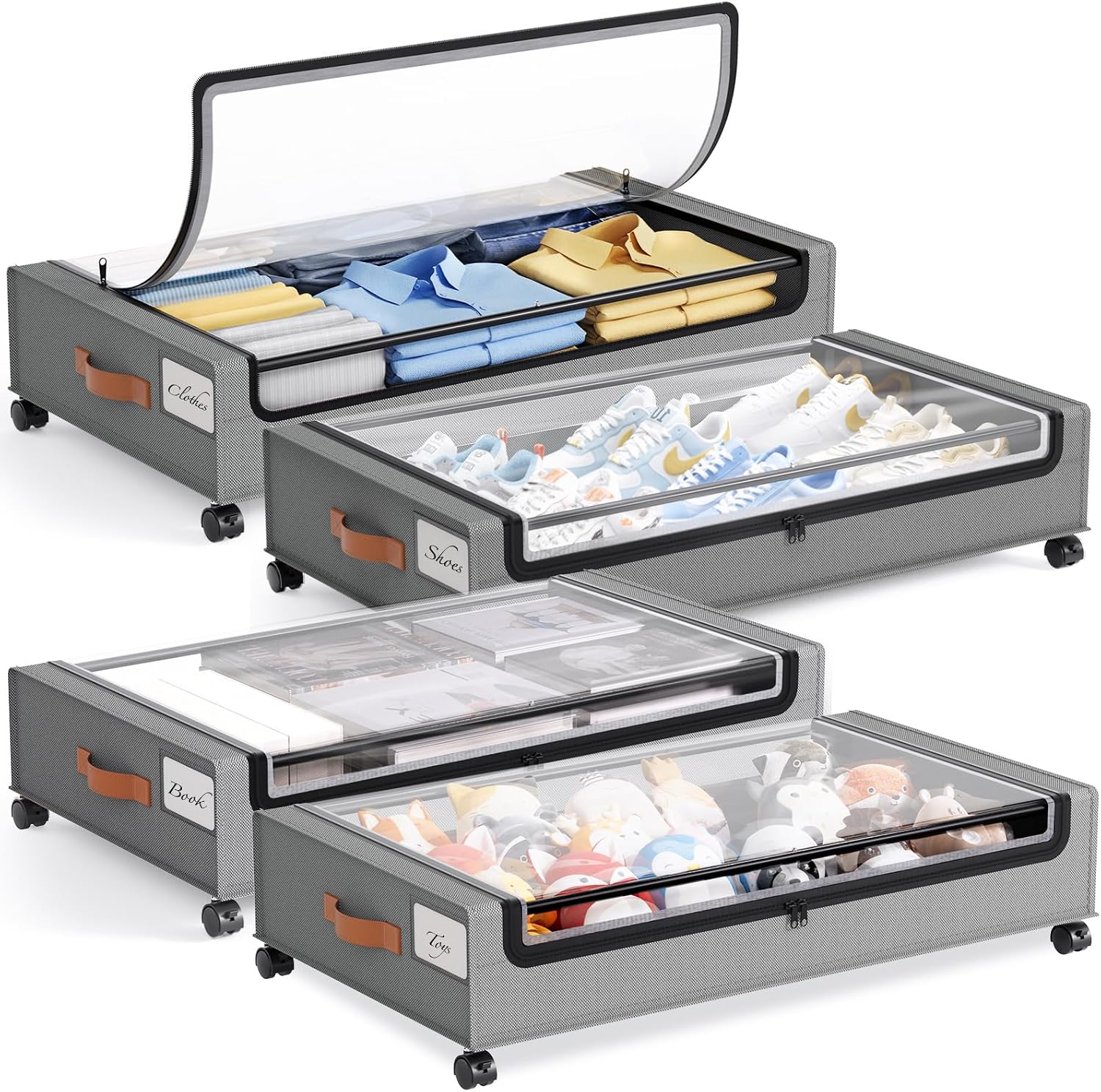 Yecaye Under Bed Storage with Wheels 2 Pack, 70L Larger Capacity Under Bed Storage Containers, Underbed Shoe Storage Organizer
