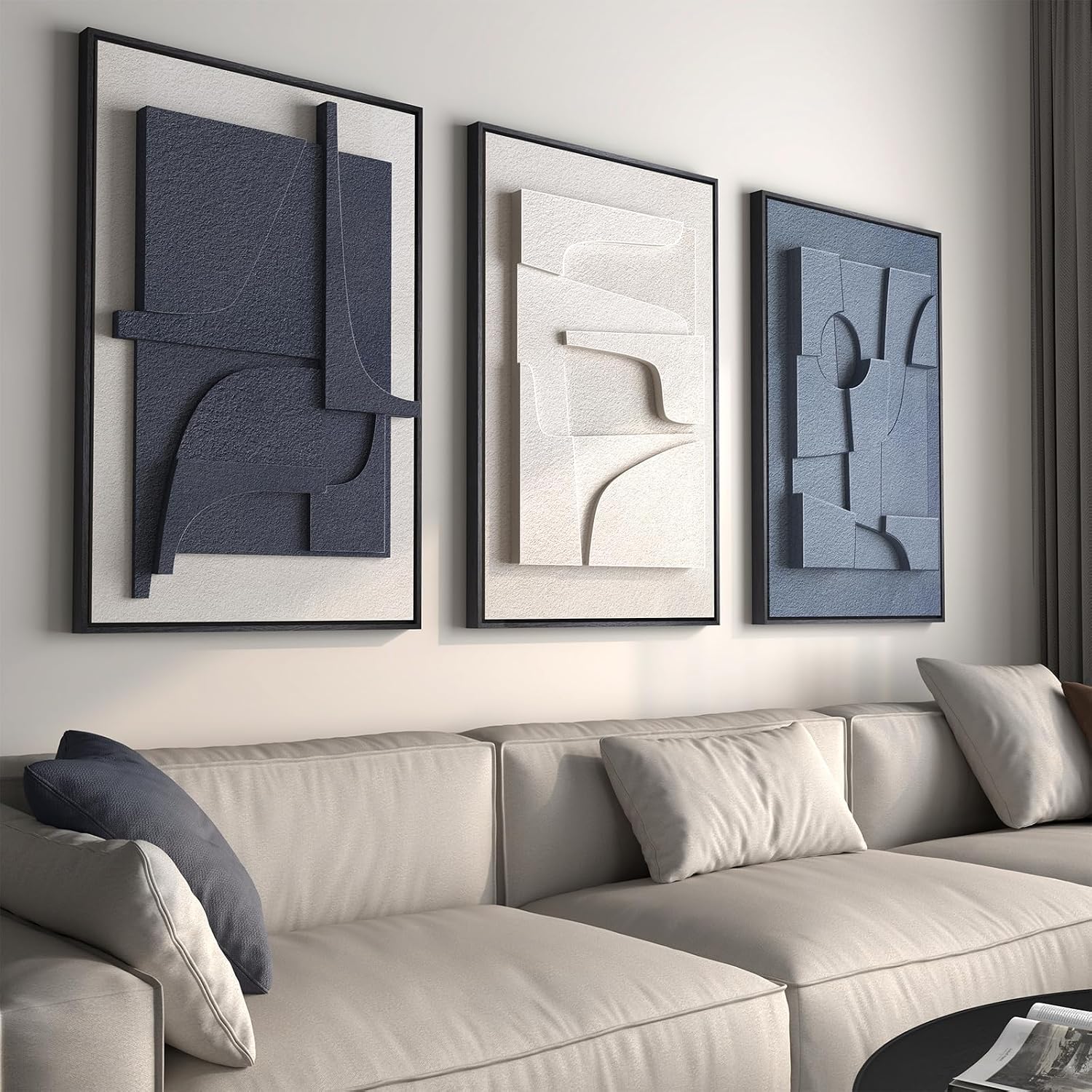 3D Wood Textured Large Neutral Abstract Wall Art, Modern Beige Brown Geometric Paintings Artwork for Walls-Minimalist Wooden Wall Art Decor for Living
