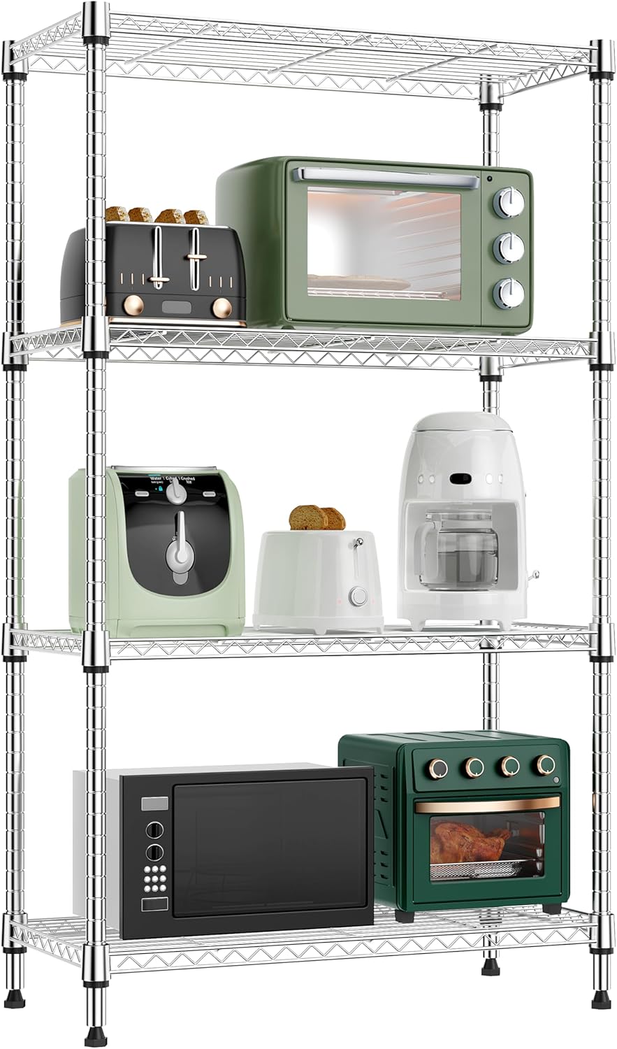 M MZG 750 lbs 3 Tier Shelf Metal Storage Shelves Wire Rack Closet Organizers with PP Board for Garage Kitchen Bathroom Laundry Chrome 11.8" D x 21.7"