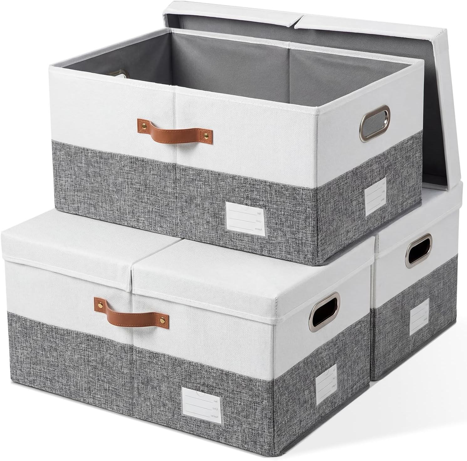 PRANDOM Large Collapsible Storage Bins with Lids 3-Pack Linen/Cotton Blend Foldable Storage Boxes Organizer Containers Baskets Cube with Cover for