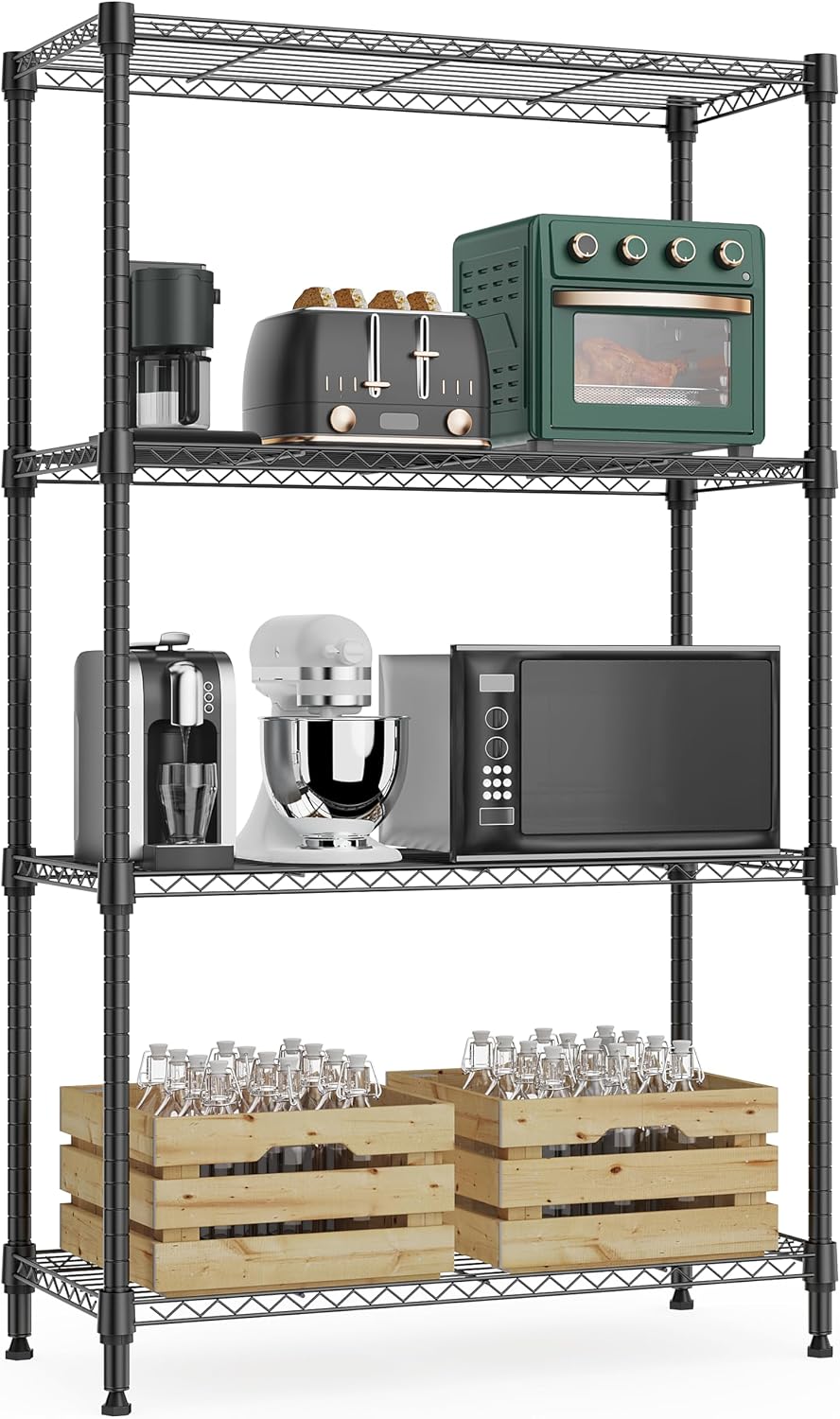 M MZG 5-Shelf Storage Shelves, Wire Shelving Heavy Duty Metal Storage Shelving Unit Adjustable Garage Shelving Rack Pantry Kitchen (Chrome, 4 Tier