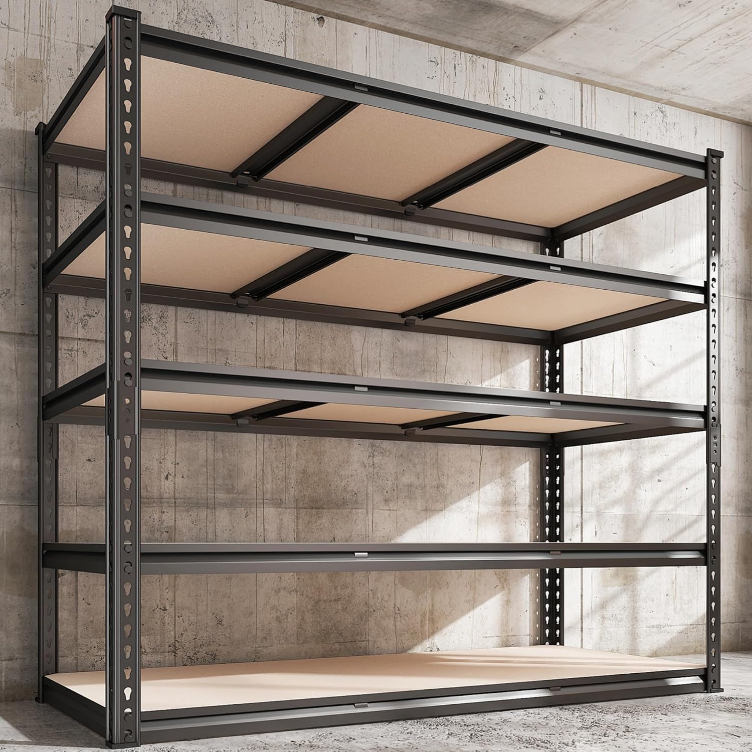REIBII 3080LBS Garage Shelving for Warehouse, 5 Tier Heavy Duty Shelving, 48"W x 24"D x 72"H, 5-Tier Adjustable Shelves, Freestanding