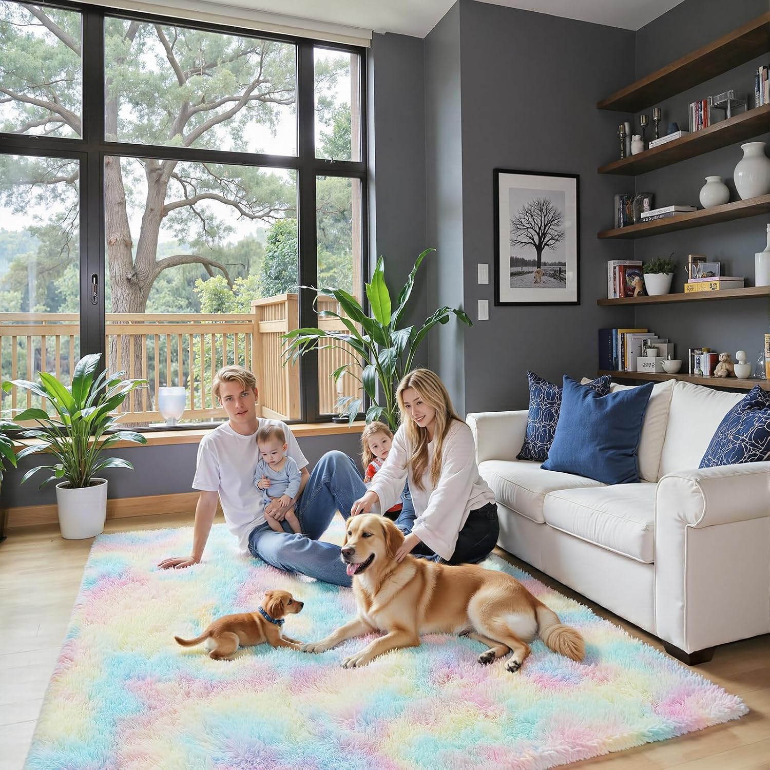 junhejiamei Area Rugs 9x12 Living Room, Large Area Rug Shaggy Carpet Soft Plush Furry Bedside Rug