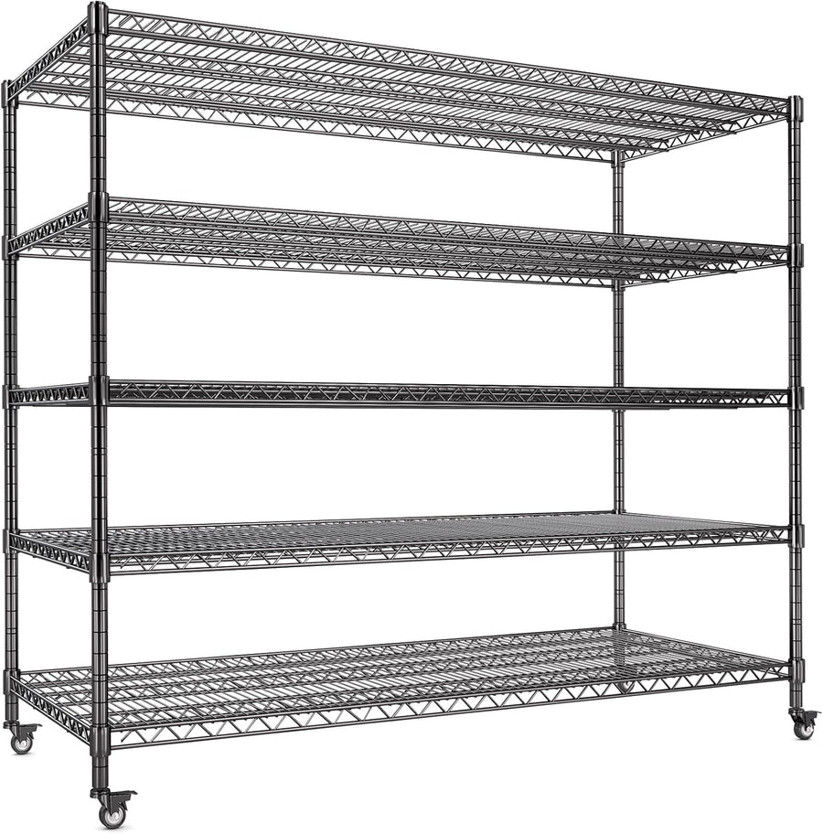 AIRAJ 55"W Storage Shelves Heavy Duty, Rolling Wire Rack with Wheels, 5 Tier Wire Shelving, 3250 LBS Metal Shelving, Garage Shelving Units and Storage
