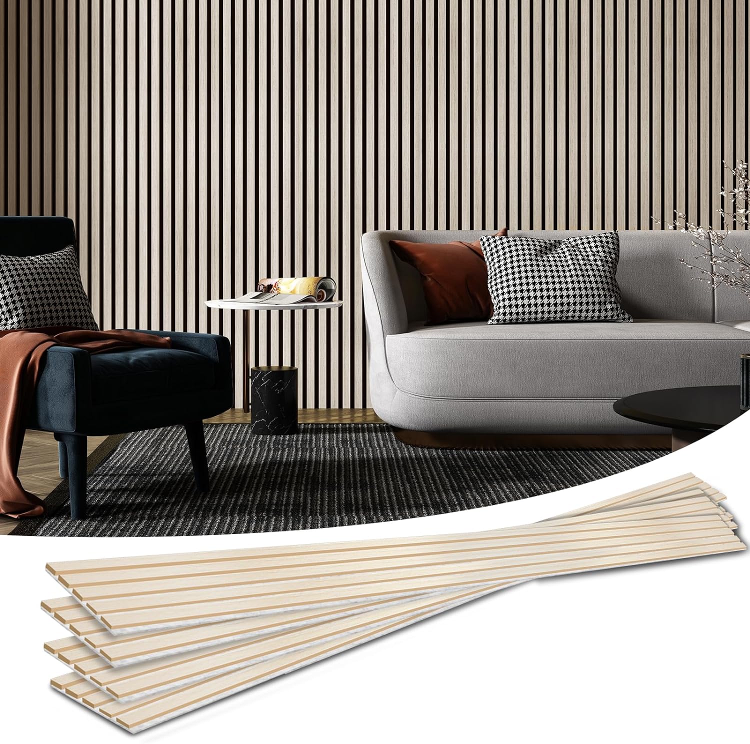 Art3d 6-Piece Wood Slat Acoustic Panels for Stylish Decor and Noise Reduction, 3D Textured Panel for Ceiling and Wall, Walnut