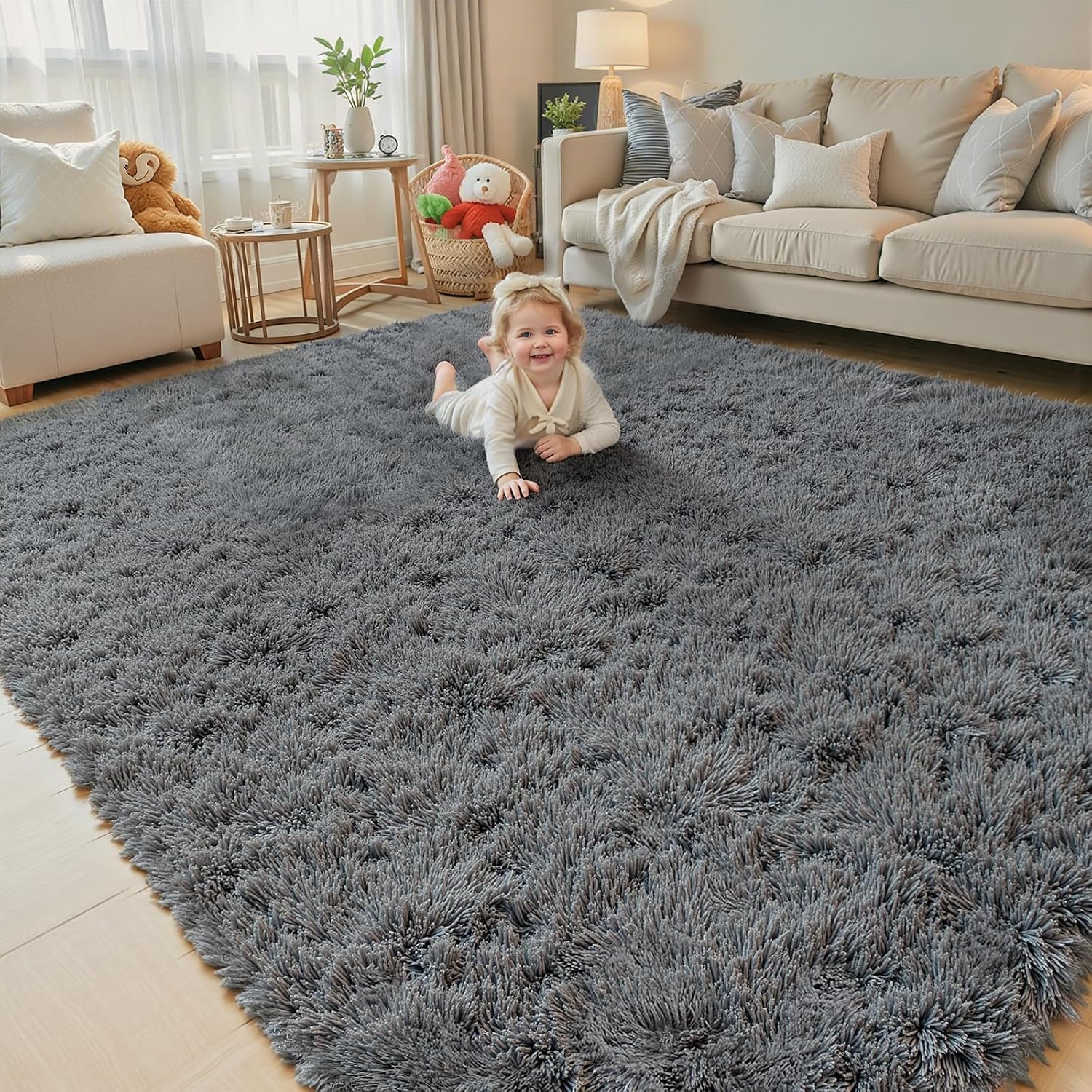 junhejiamei Area Rugs 9x12 Living Room, Large Area Rug Shaggy Carpet Soft Plush Furry Bedside Rug