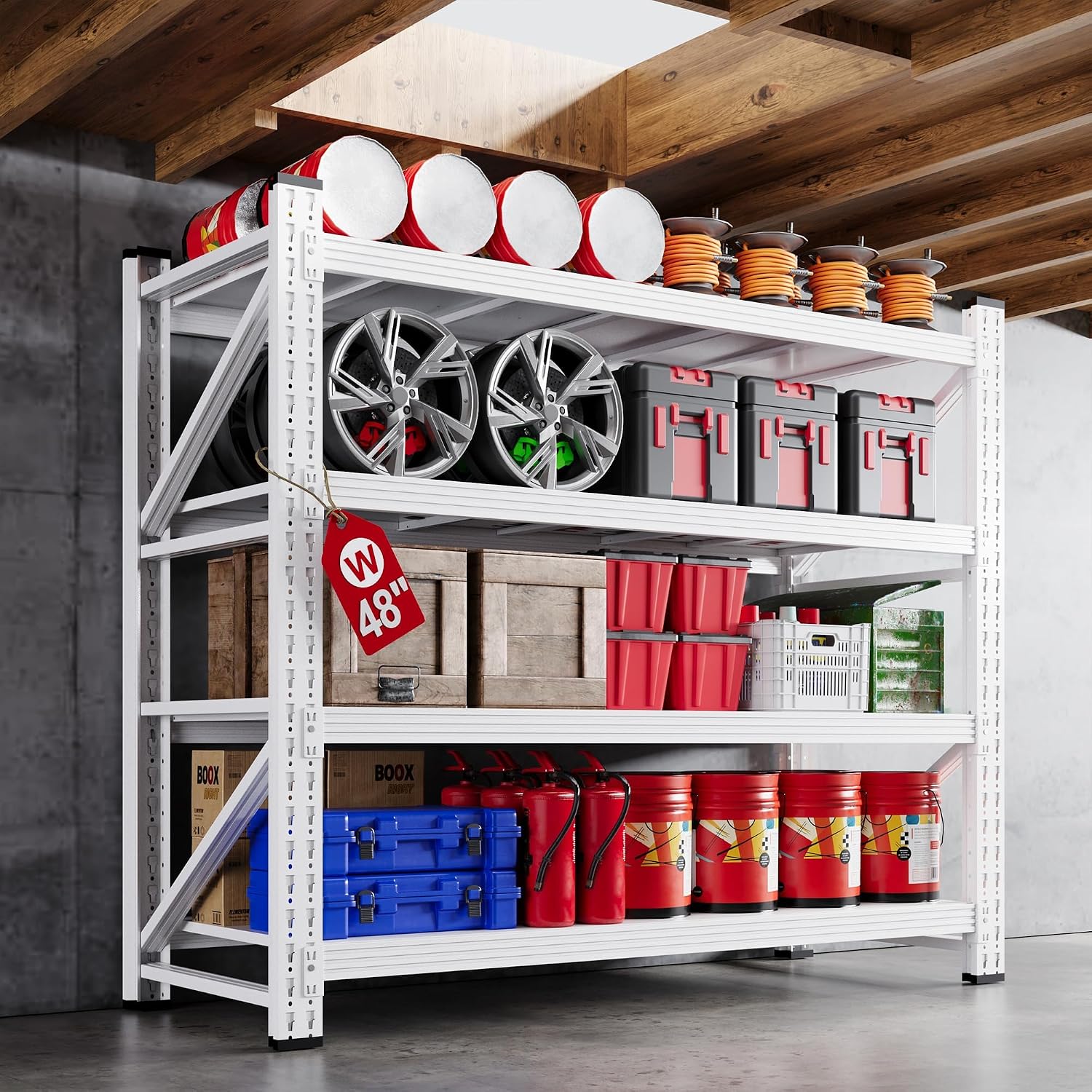 79"W Garage Shelving Heavy Duty, 6000LBS Metal Storage Shelves, 24" Deep Storage rack shelf, Steel Tall Industrial Shelving