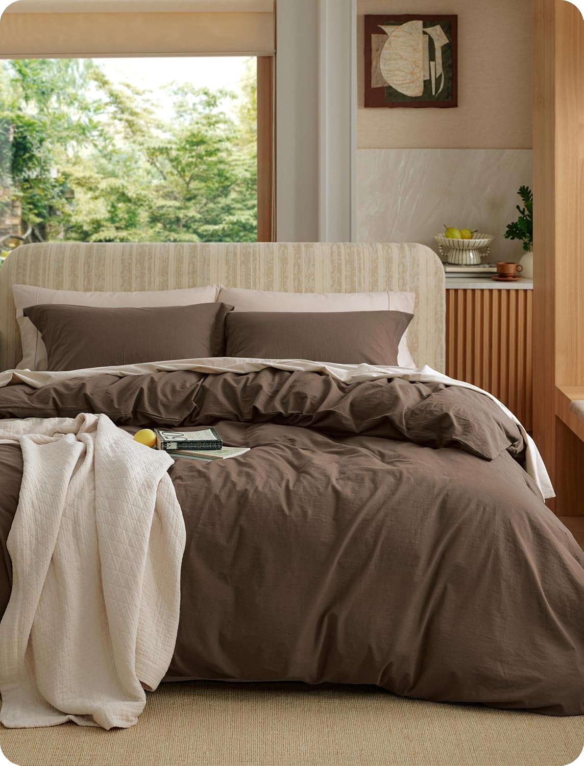 Bedsure 100% Washed Cotton Duvet Cover King Size - Sage Green Minimalist Bedding Set Linen Like - PureWoven Plain Simple and Soft Comforter Cover for