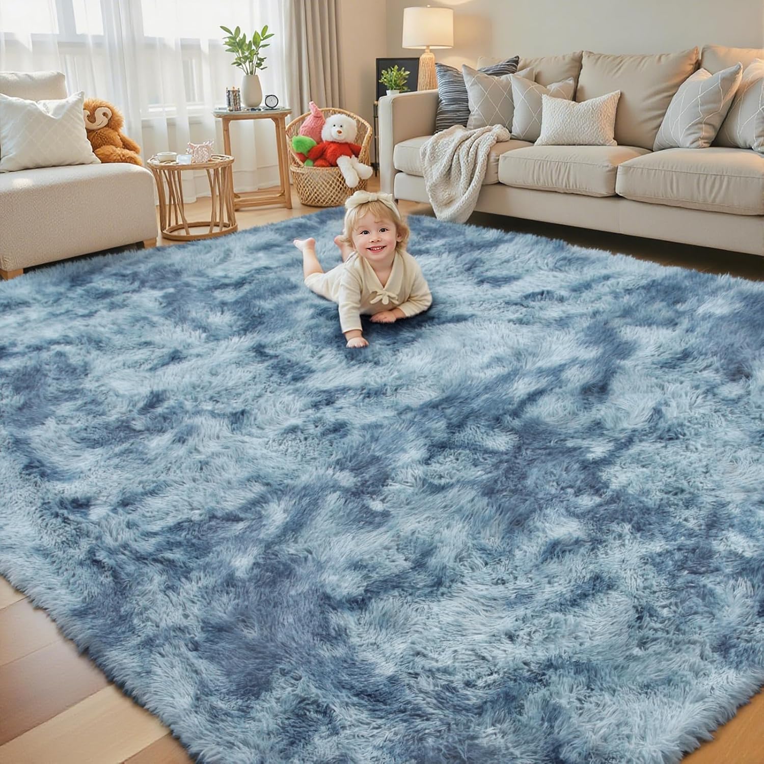 junhejiamei Area Rugs 9x12 Living Room, Large Area Rug Shaggy Carpet Soft Plush Furry Bedside Rug