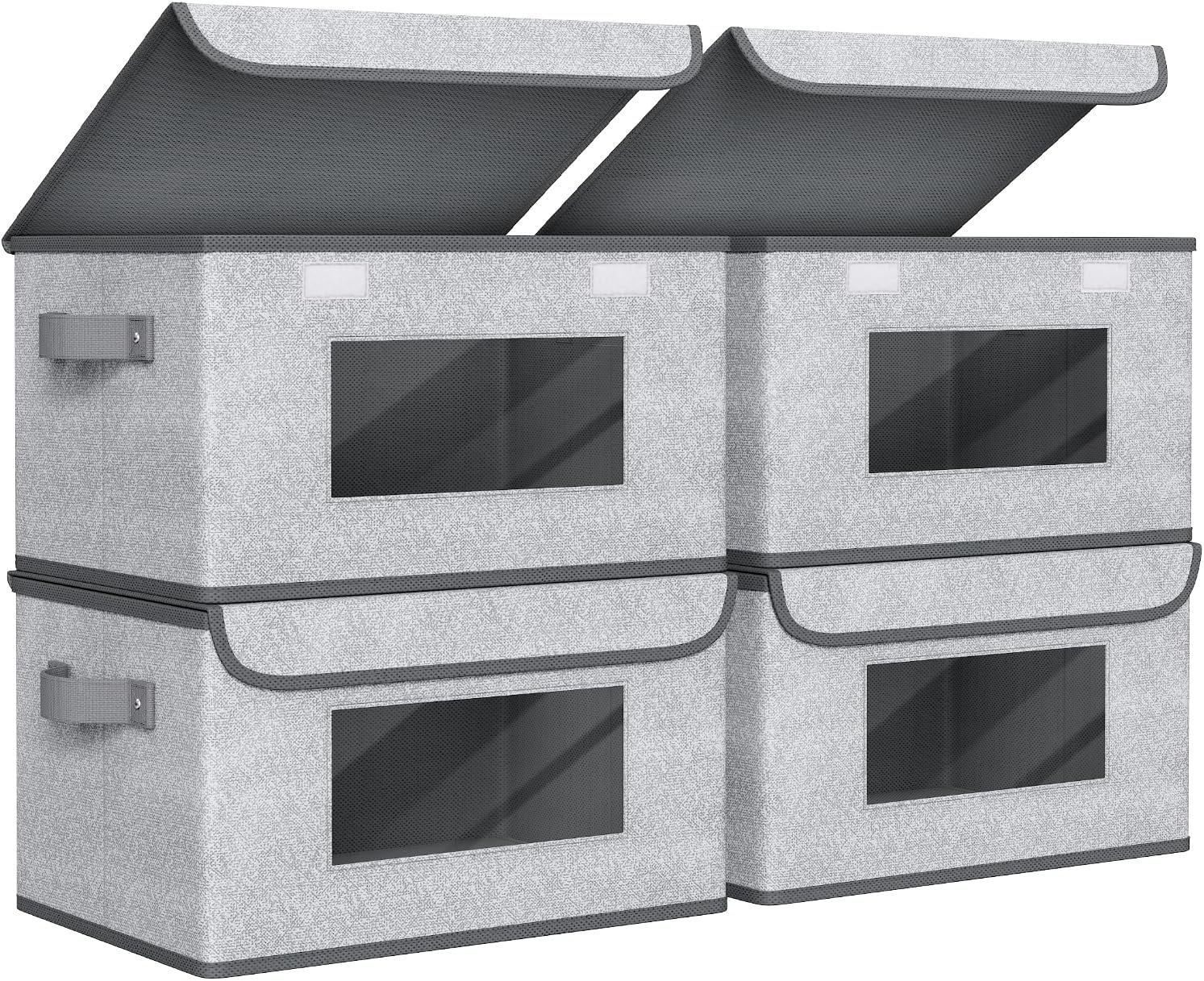 Univivi Fabric Foldable Storage Boxes 4-Pack Large Collapsible Stackable Storage Bins with Lids, Closet Organizers and Storage Cube Basket for Home