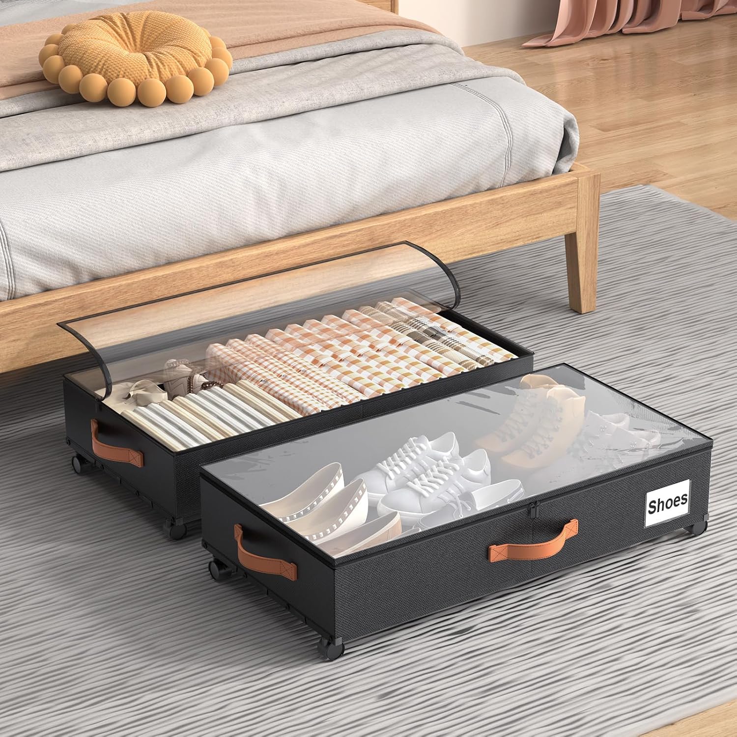 Eastherry Under Bed Storage Containers with Wheels Large Underbed Shoes Blankets Clothes Toy Storage Drawers for College Dorms Bedrooms Nursery, Grey