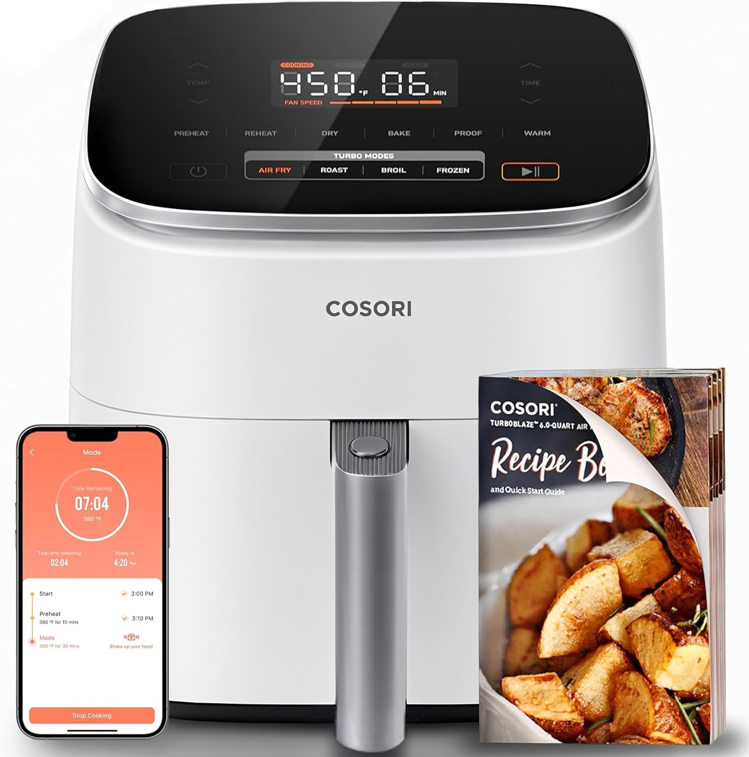 Cosori TurboBlaze Air Fryer 6 Qt, PFAS-Free Ceramic Coating, Dark Gray, 90°-450°F, 5 Level Fan Speeds, 9 in 1 Air Fry, Roast, Bake, Broil, Dry, Frozen
