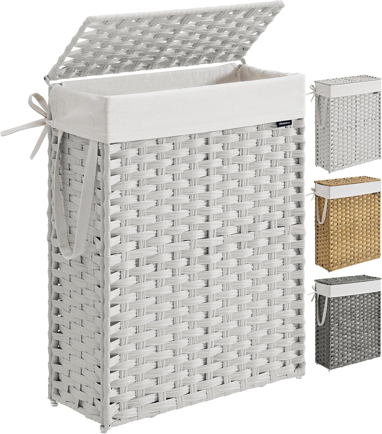 SONGMICS Laundry Hamper with Lid, 23.8 Gallon (90 L) Synthetic Rattan Clothes Laundry Basket with Lid and Handles, Foldable, Removable Liner
