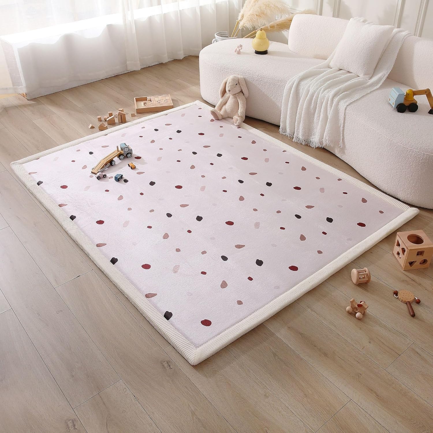Hakuna Matte CloudSoft Mat for Floor 60" x 80" Beige, Coral Velvet high-density foam Rug - Non-Slip, Water-Resistant