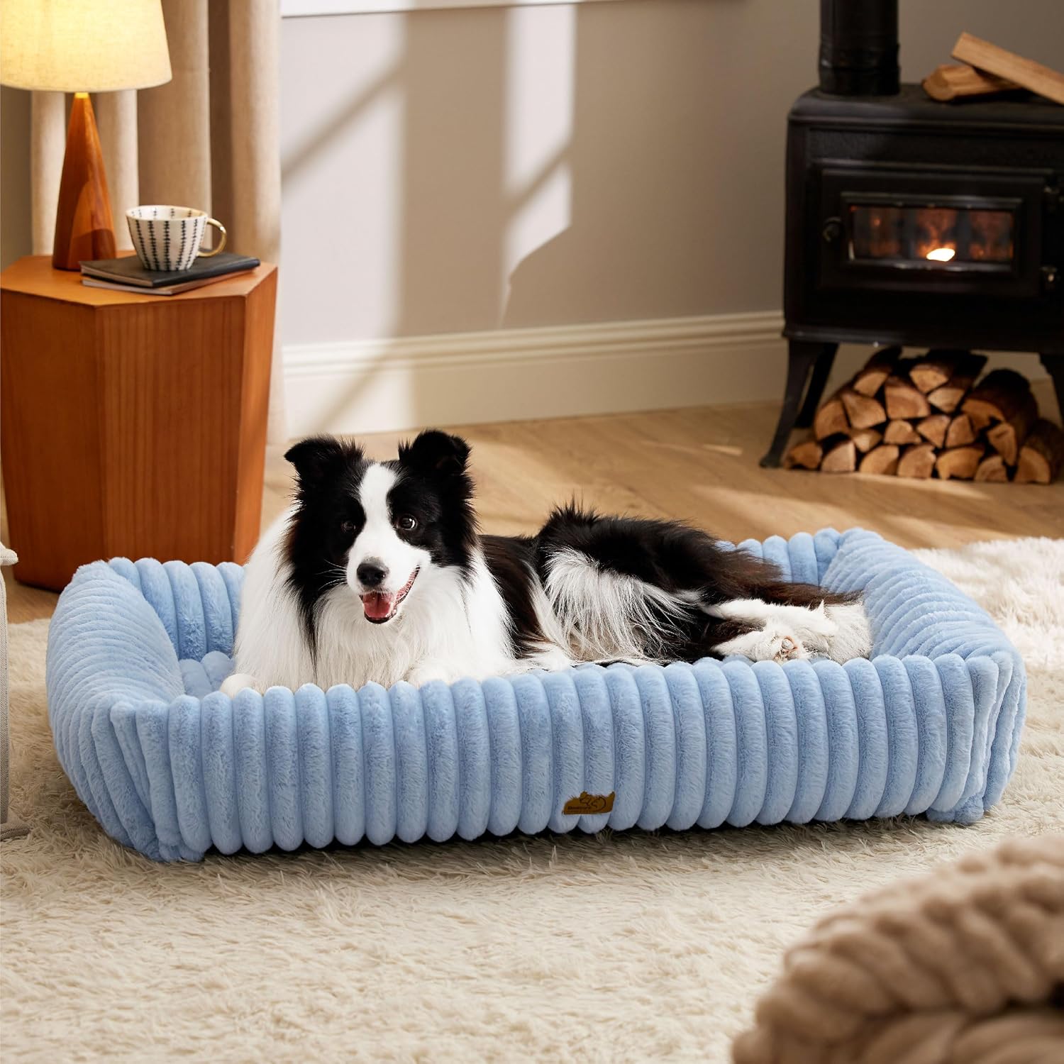 Bedsure ComfyFleece™ Cute Dog Beds Large Sized Dog Washable, 36in Blush Pink, Furry Big Square Pet Beds, Washable Aesthetic