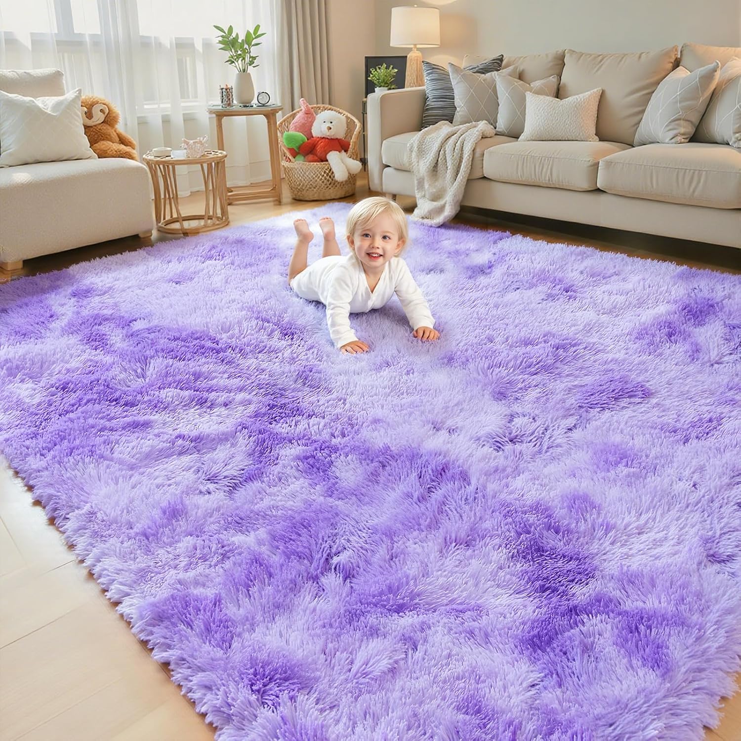 junhejiamei Area Rugs 9x12 Living Room, Large Area Rug Shaggy Carpet Soft Plush Furry Bedside Rug