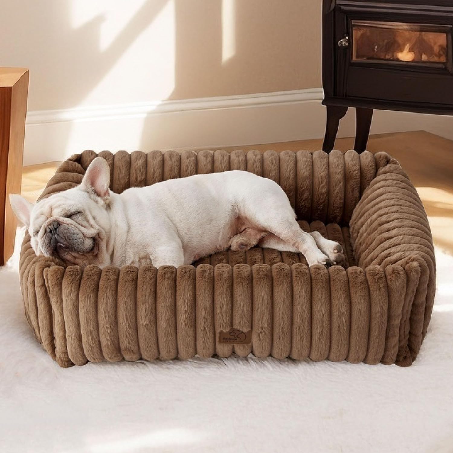 Bedsure ComfyFleece™ Cute Dog Beds Large Sized Dog Washable, 36in Blush Pink, Furry Big Square Pet Beds, Washable Aesthetic
