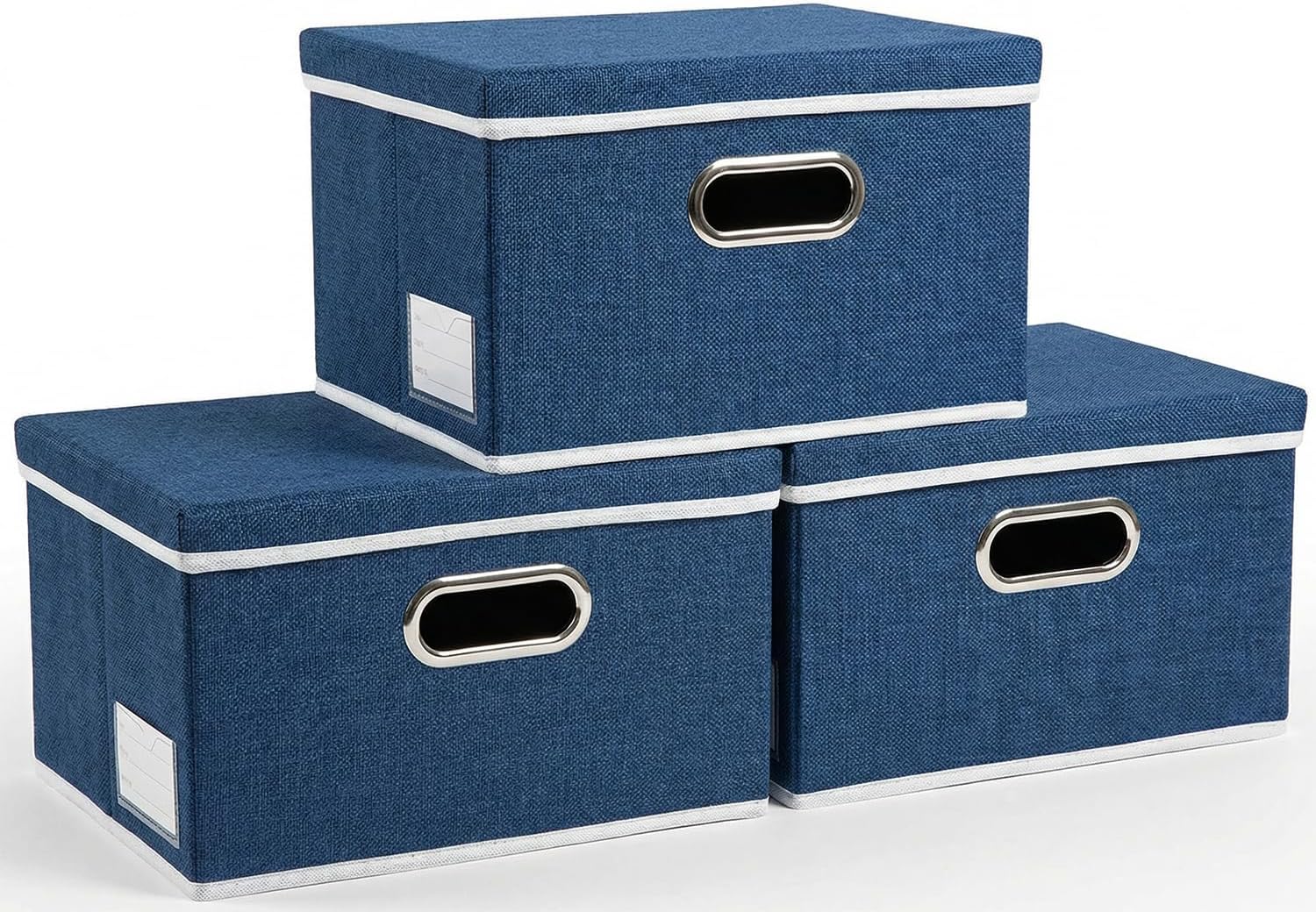 PRANDOM Large Collapsible Storage Bins with Lids 3-Pack Linen/Cotton Blend Foldable Storage Boxes Organizer Containers Baskets Cube with Cover for