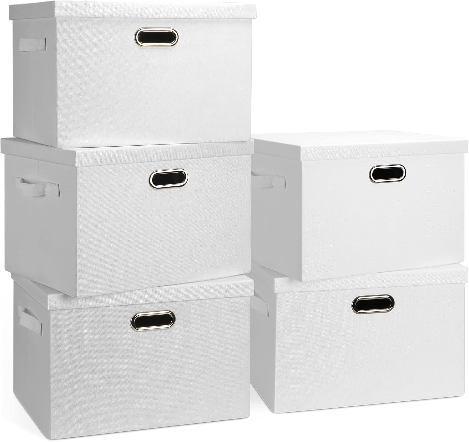 Graciadeco Large Quart Collapsible Stackable Storage Bins with Lids, 3 Packs Beige Linen Fabric Closet Boxes with Lids