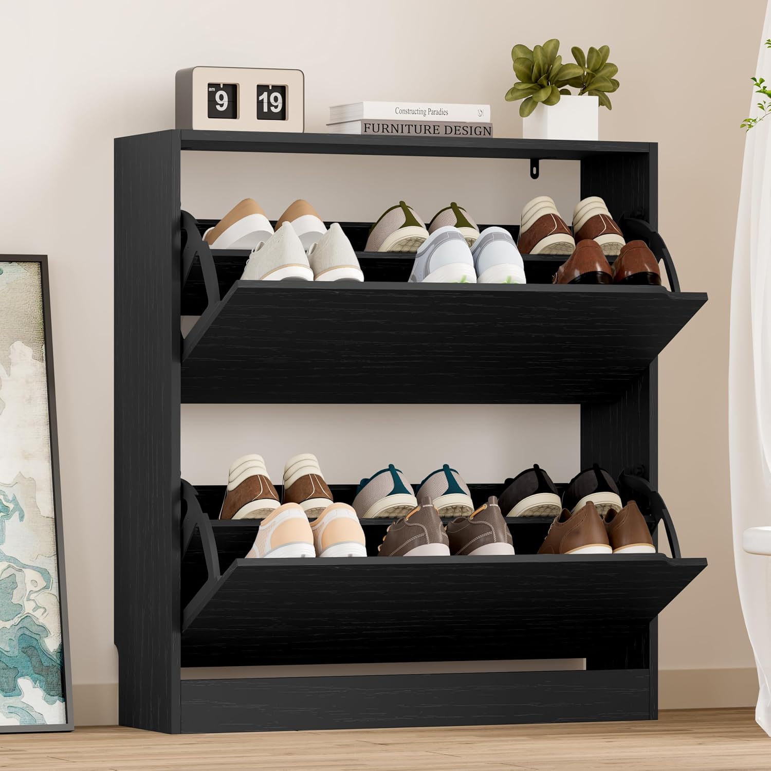 BORNOON Shoe Cabinet with 3 Flip Drawers, Hidden Wood Shoe Cabinet, Freestanding Shoe Storage Cabinet for Entryway Hallway.White. 47.2" H*31.5" W*9
