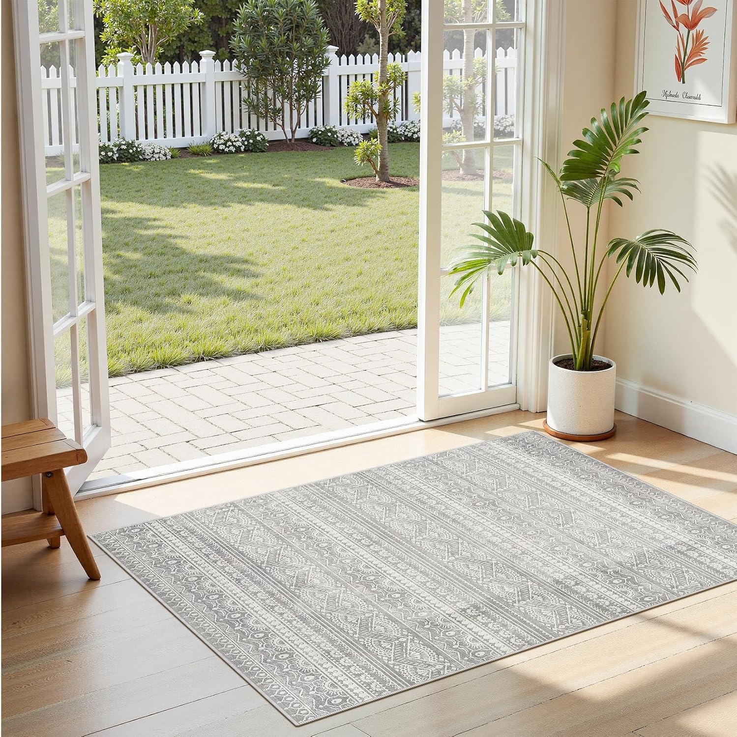 Tortania Area Rug Living Room Rugs - 10x12 Washable Large Soft Neutral Boho Moroccan Bohemian Farmhouse Rug Indoor Floor Carpet for Bedroom Under
