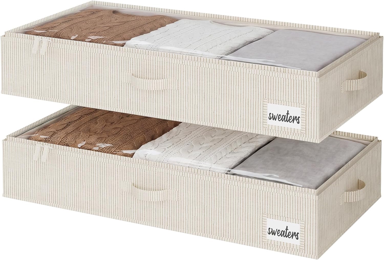 StorageWorks Large Under Bed Storage Containers with Handles and Label Holder, 2 Pack Ultra-thick Fabric Underbed Bins, Closet Organizer for Clothes