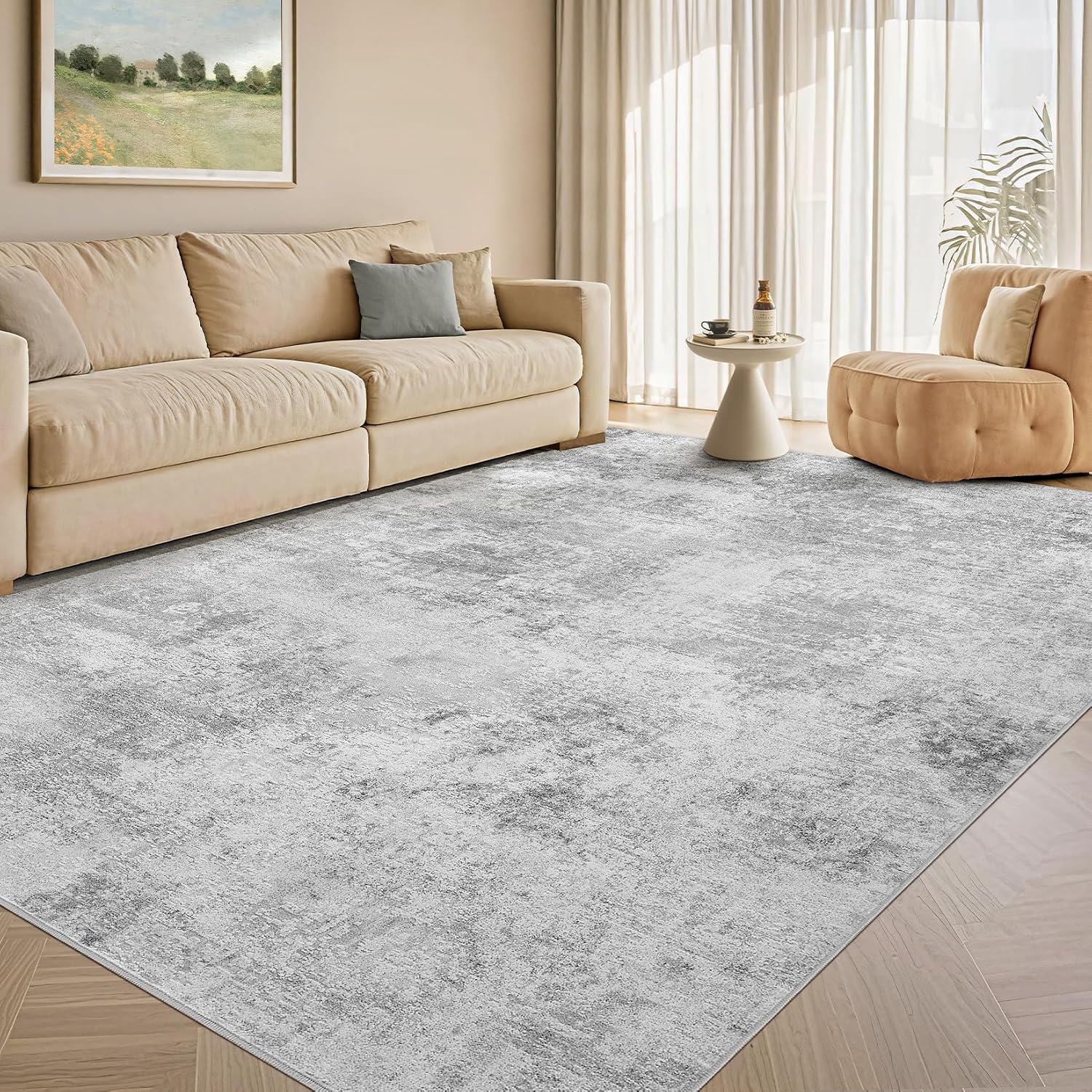 Tortania Area Rug Living Room Rugs - 10x12 Washable Large Soft Neutral Boho Moroccan Bohemian Farmhouse Rug Indoor Floor Carpet for Bedroom Under
